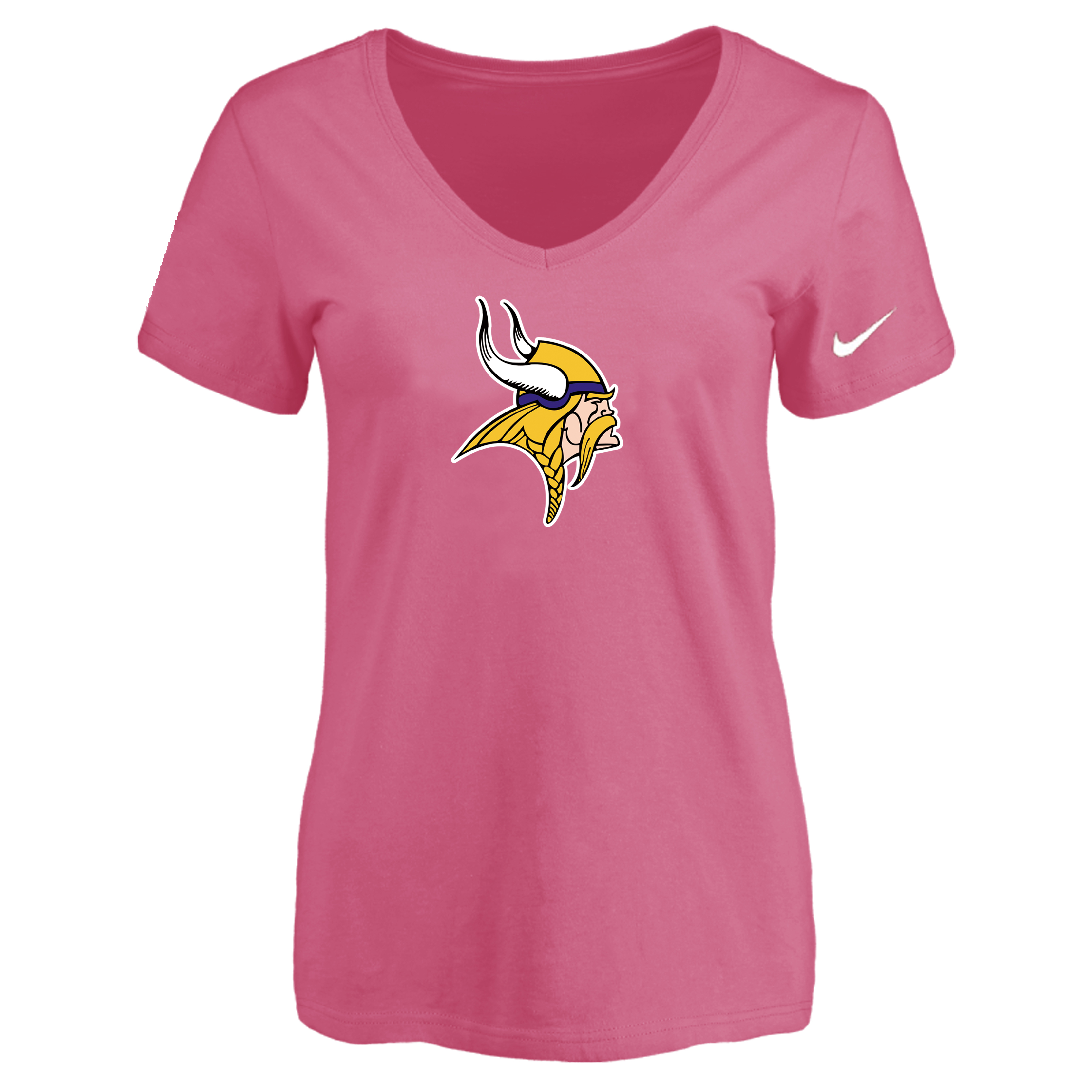 Minnesota Vikings Pink Women's Logo V neck T-Shirt - Click Image to Close
