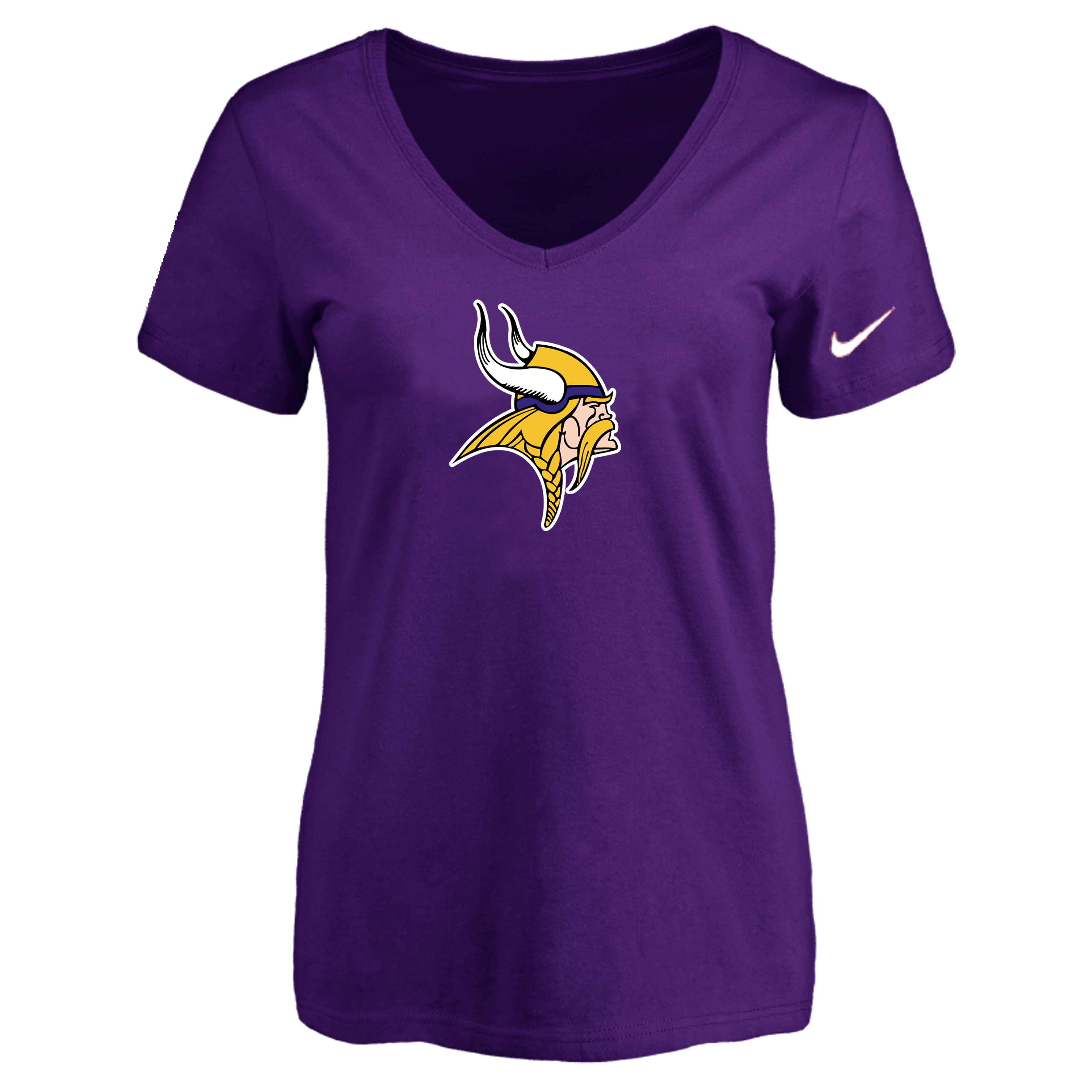 Minnesota Vikings Purple Women's Logo V neck T-Shirt - Click Image to Close