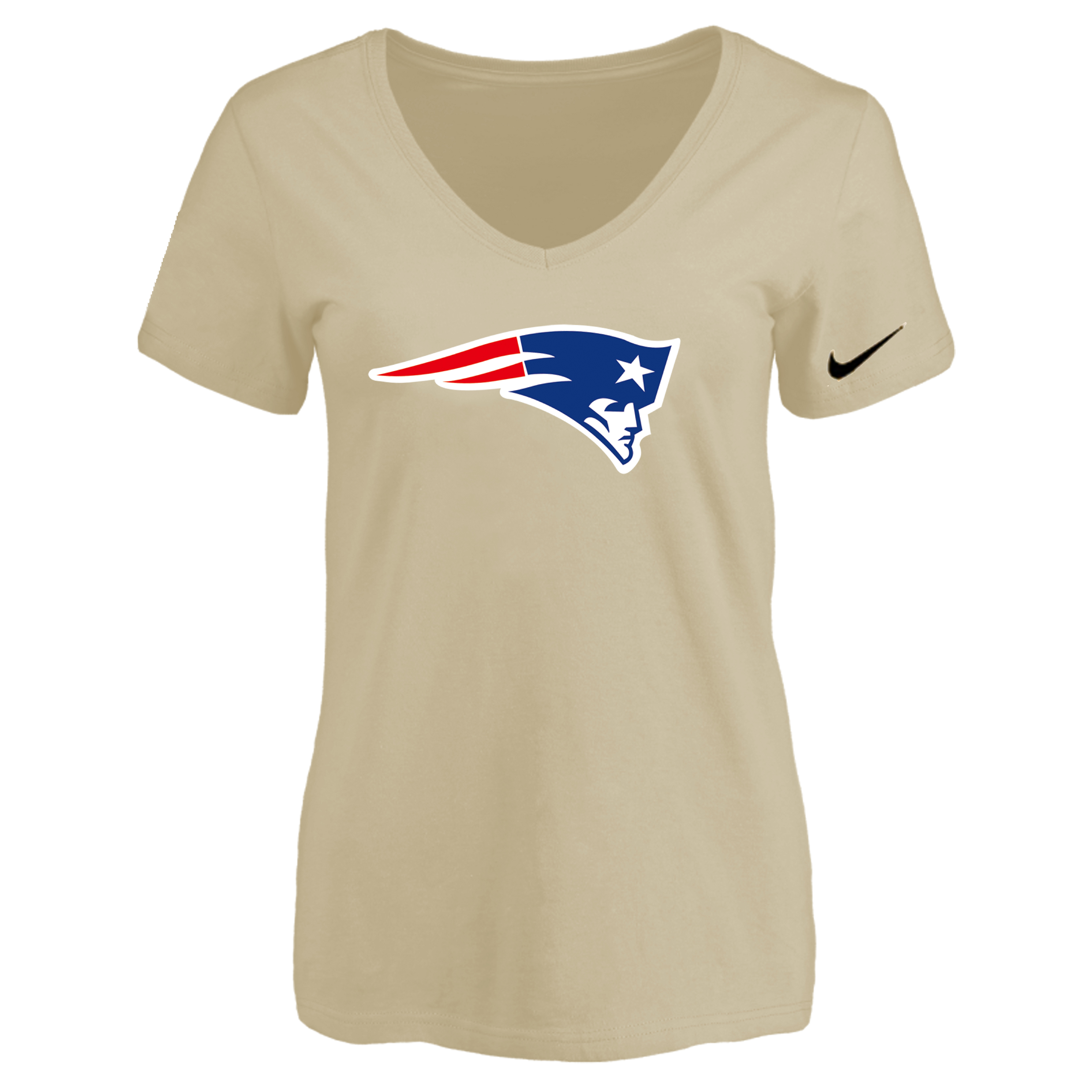 New England Patriots 49ers Beige Women's Logo V neck T-Shirt
