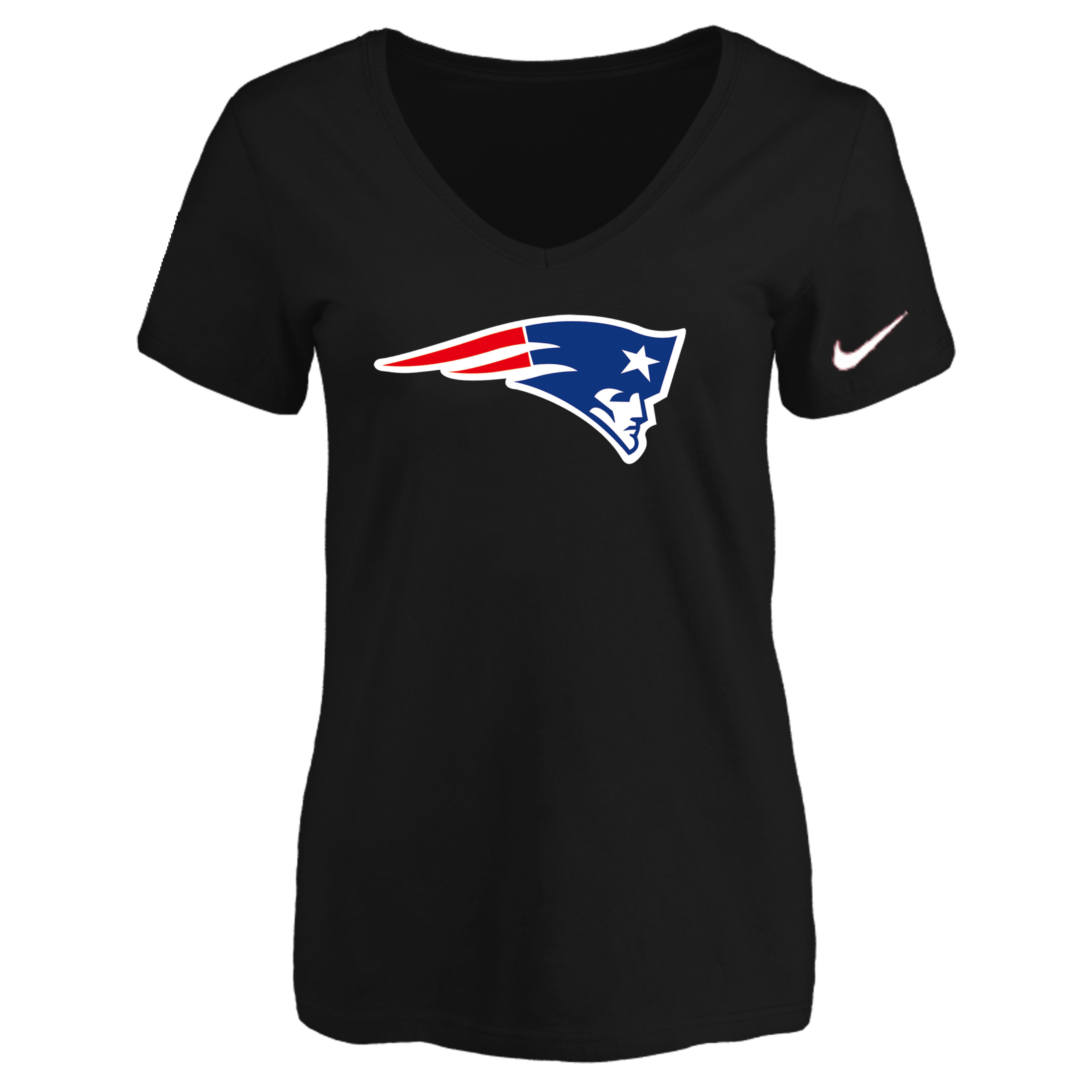 New England Patriots Black Women's Logo V neck T-Shirt