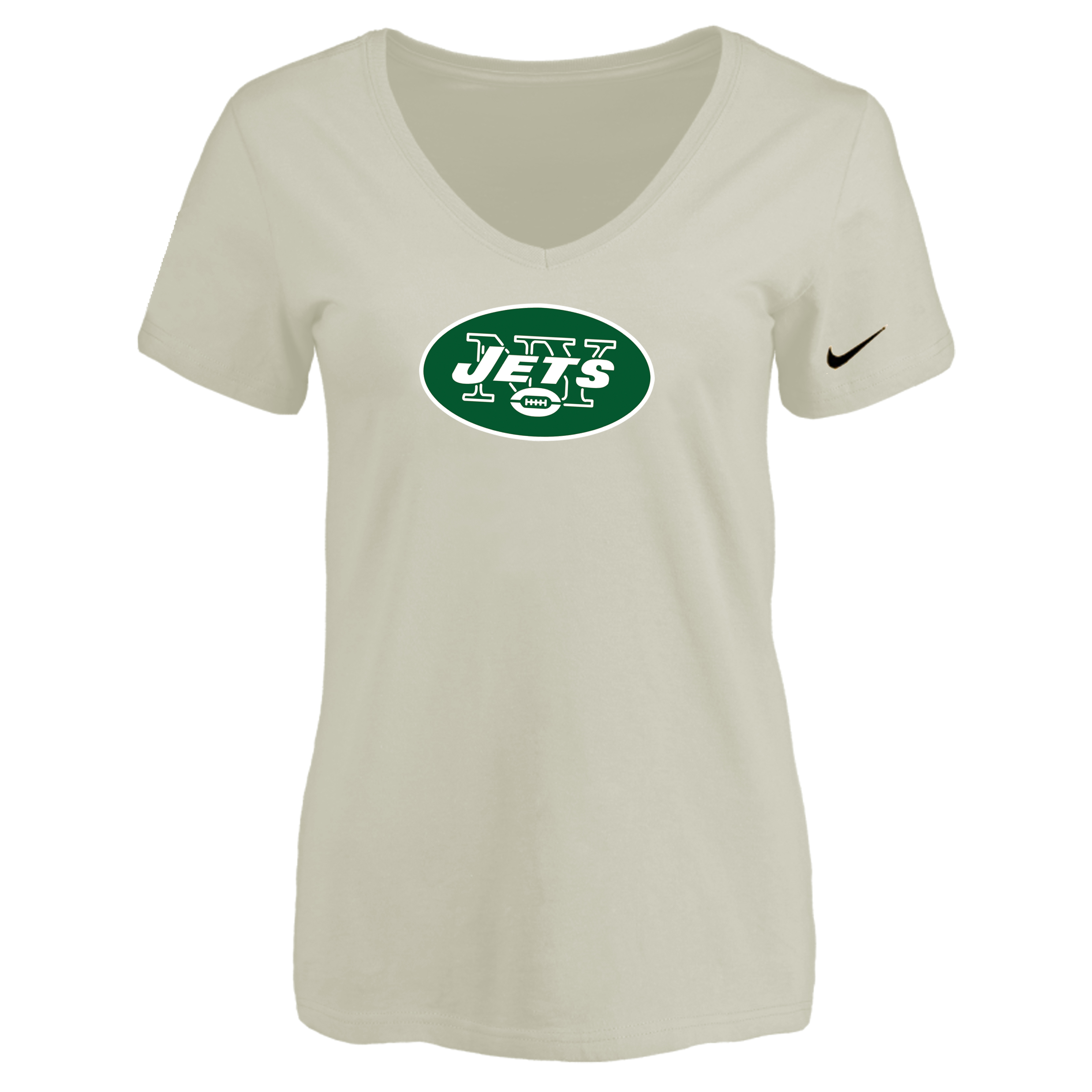 New York Jets Cream Women's Logo V neck T-Shirt - Click Image to Close