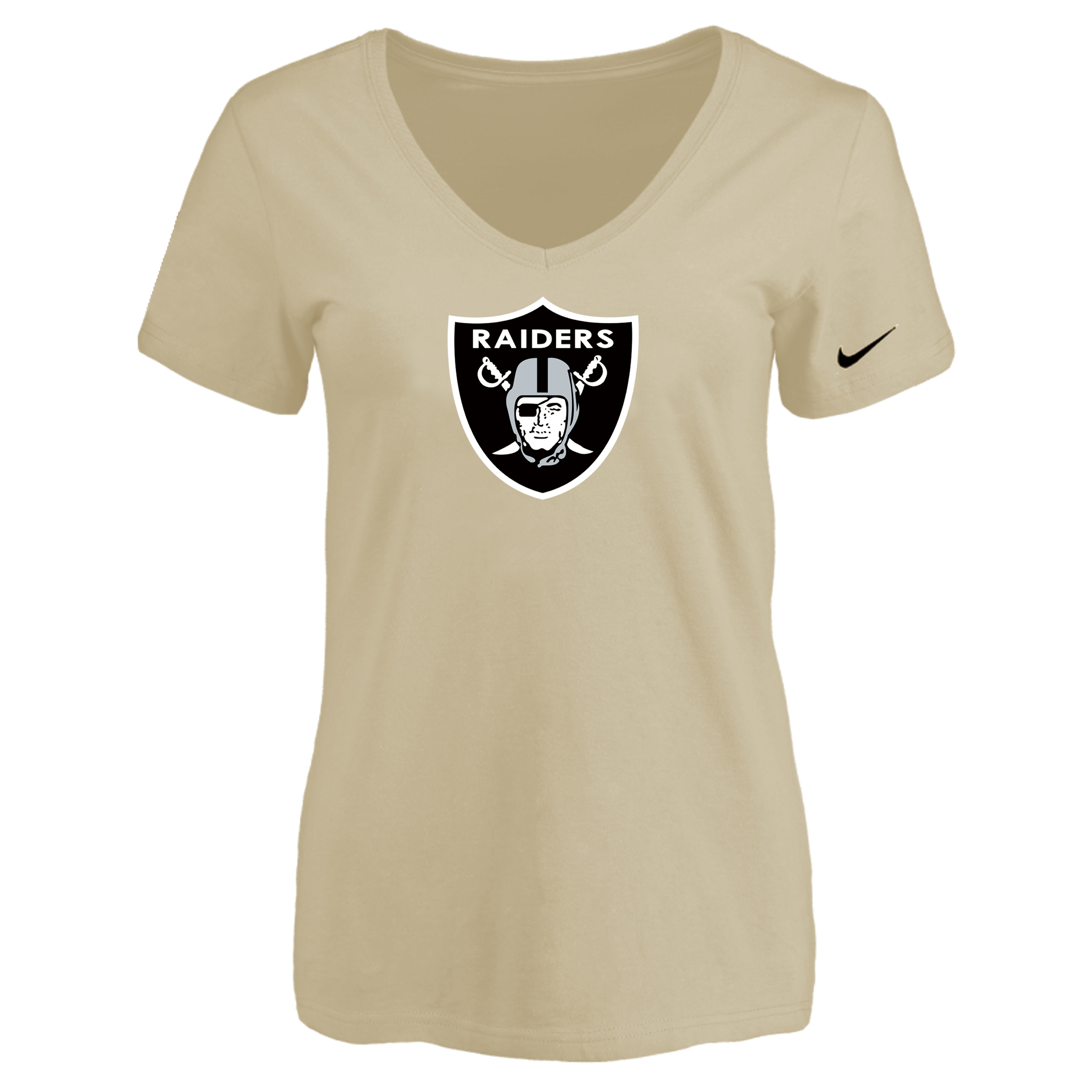 Oakland Raiders Beige Women's Logo V neck T-Shirt
