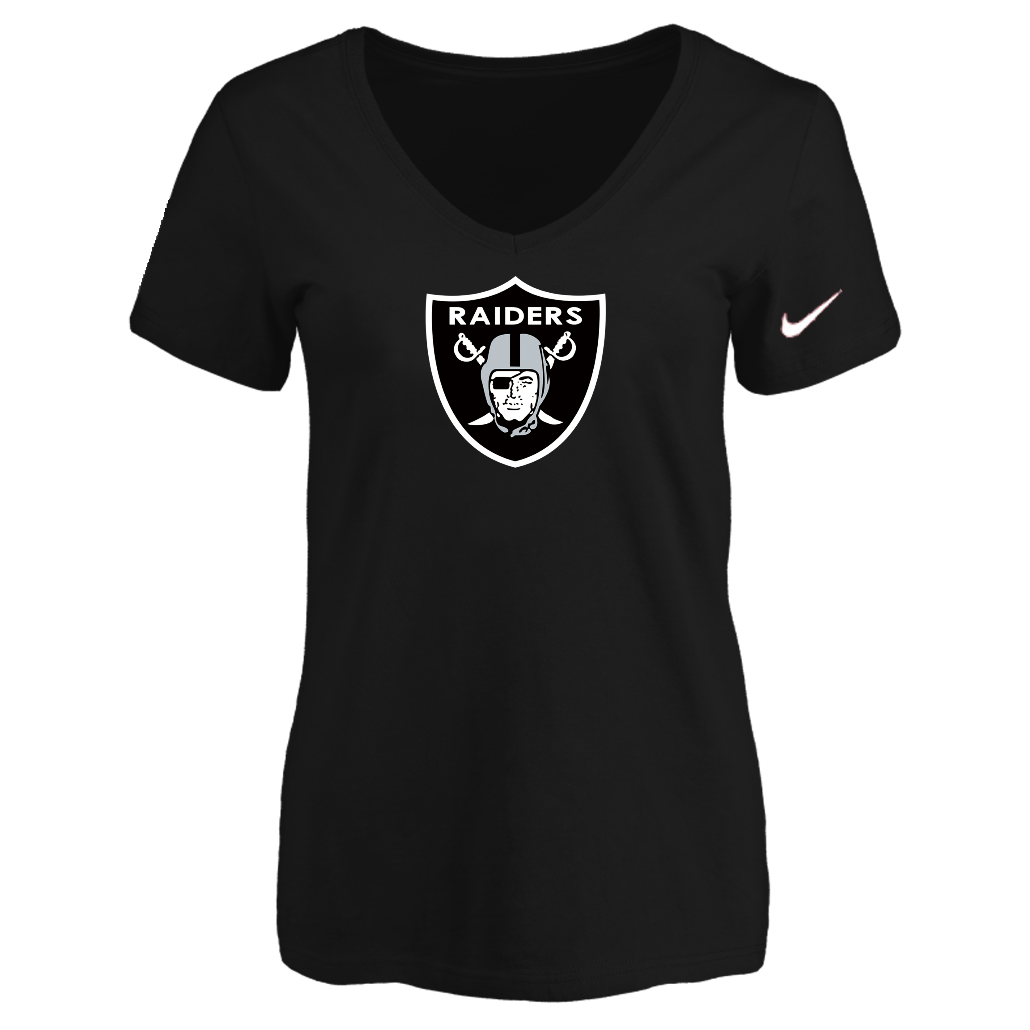 Oakland Raiders Black Women's Logo V neck T-Shirt