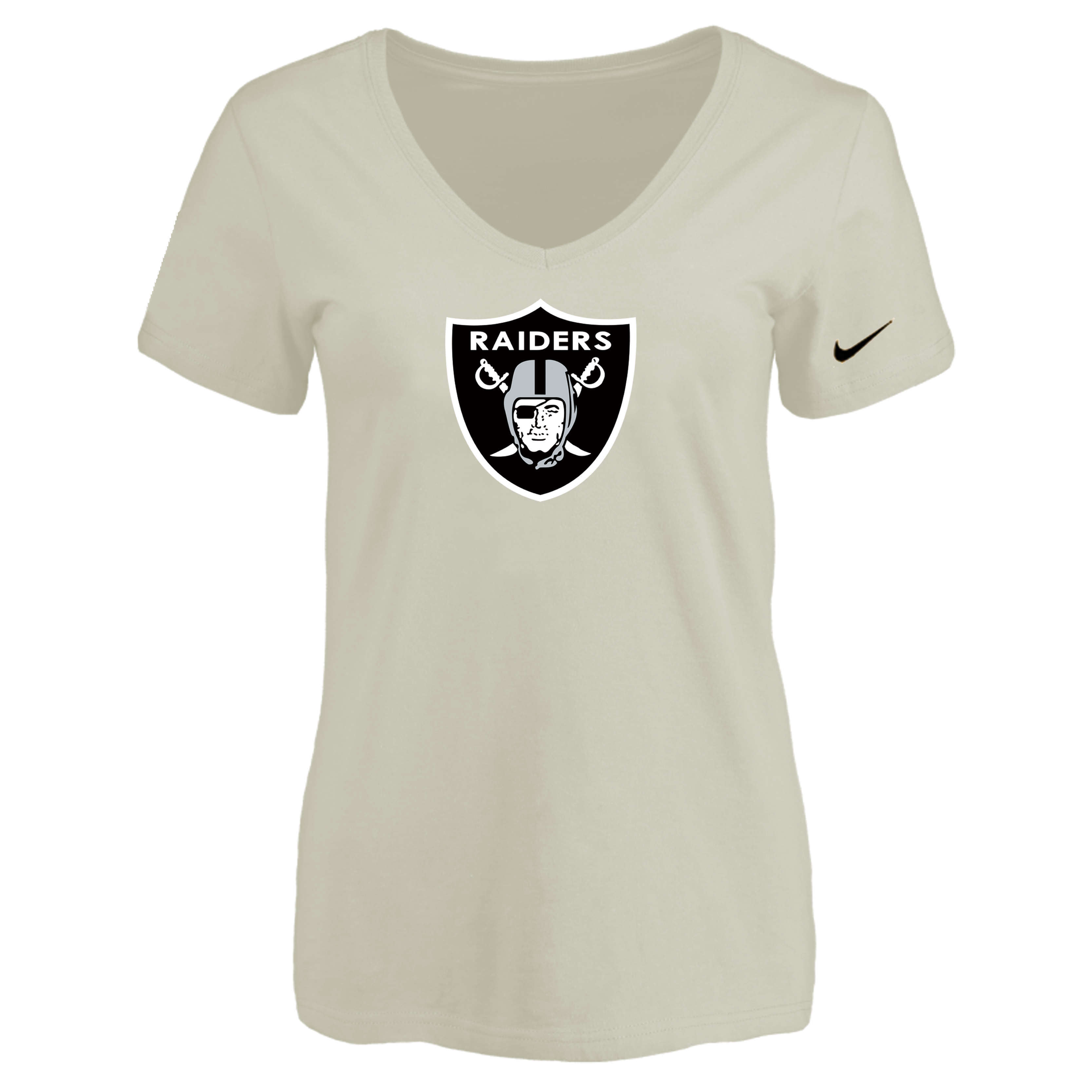 Oakland Raiders Cream Women's Logo V neck T-Shirt