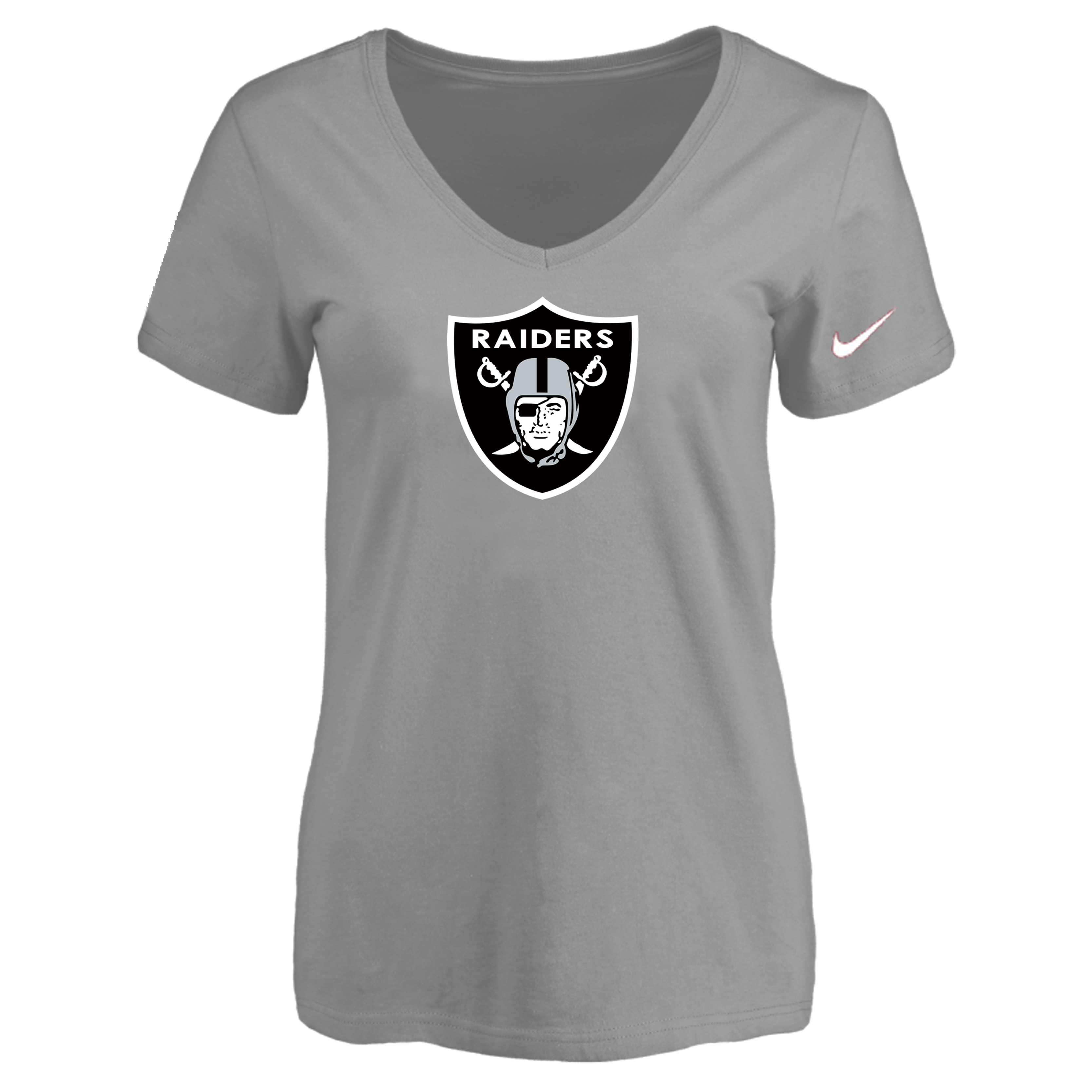 Oakland Raiders L.Gray Women's Logo V neck T-Shirt