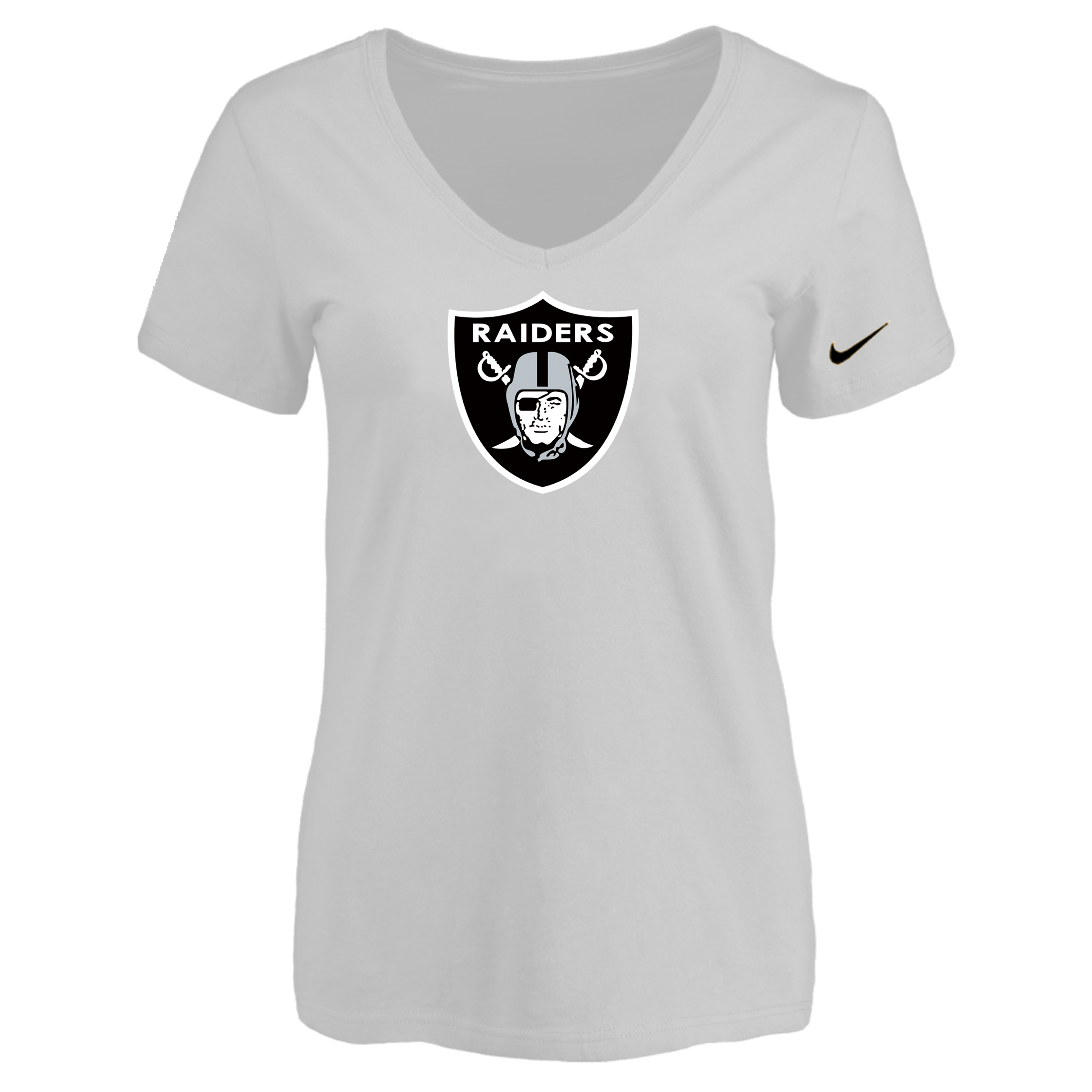 Oakland Raiders White Women's Logo V neck T-Shirt