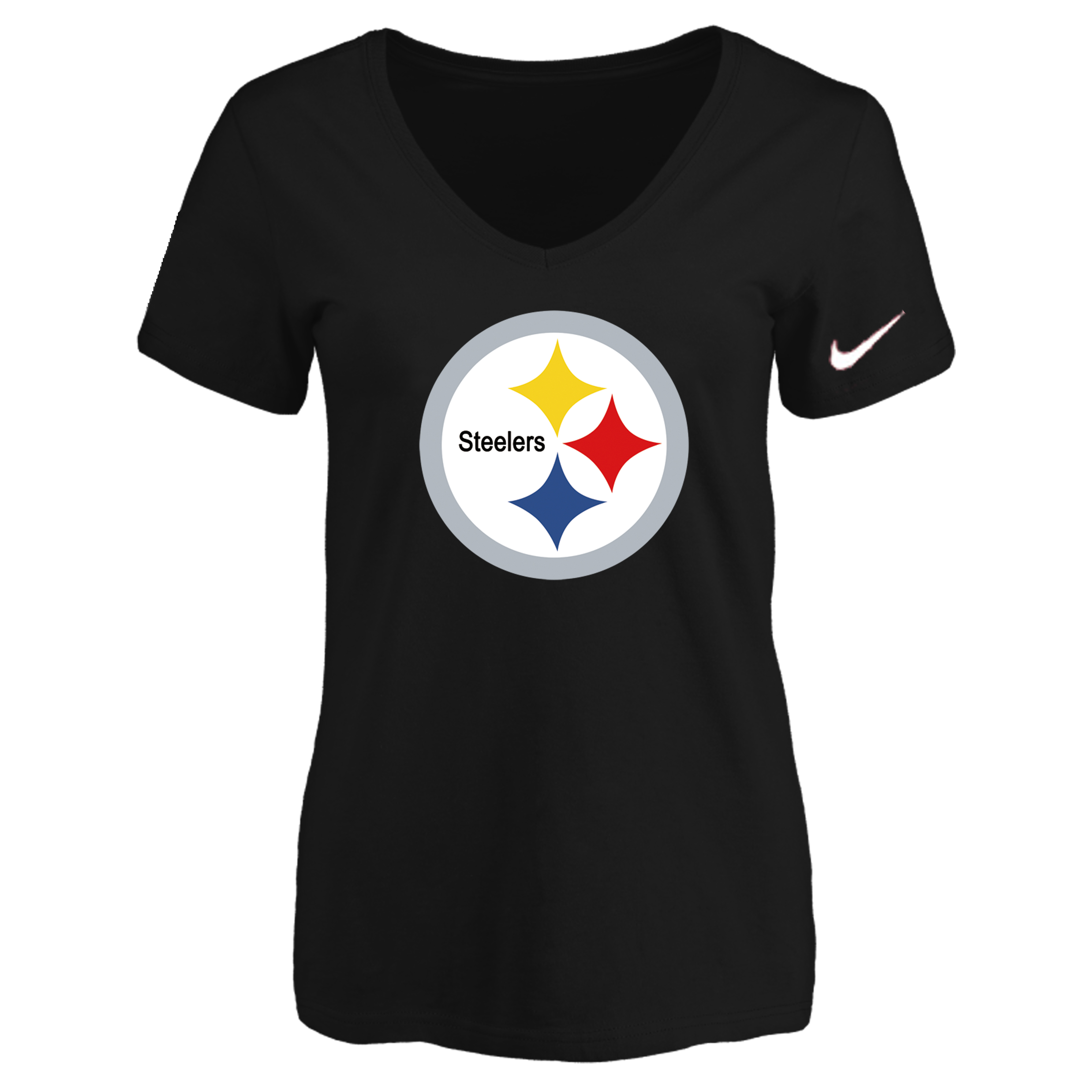 Pittsburgh Steelers Black Women's Logo V neck T-Shirt