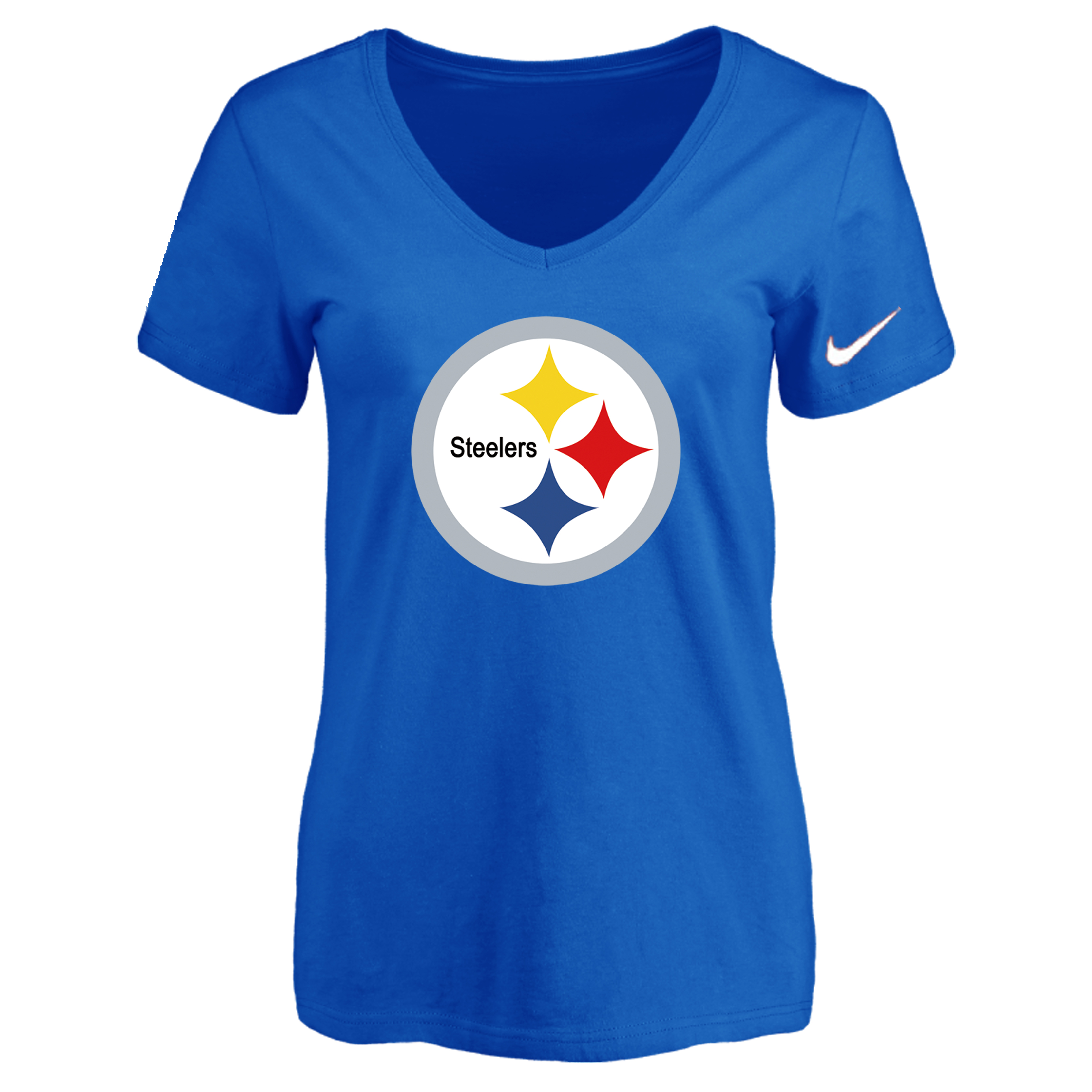 Pittsburgh Steelers Blue Women's Logo V neck T-Shirt