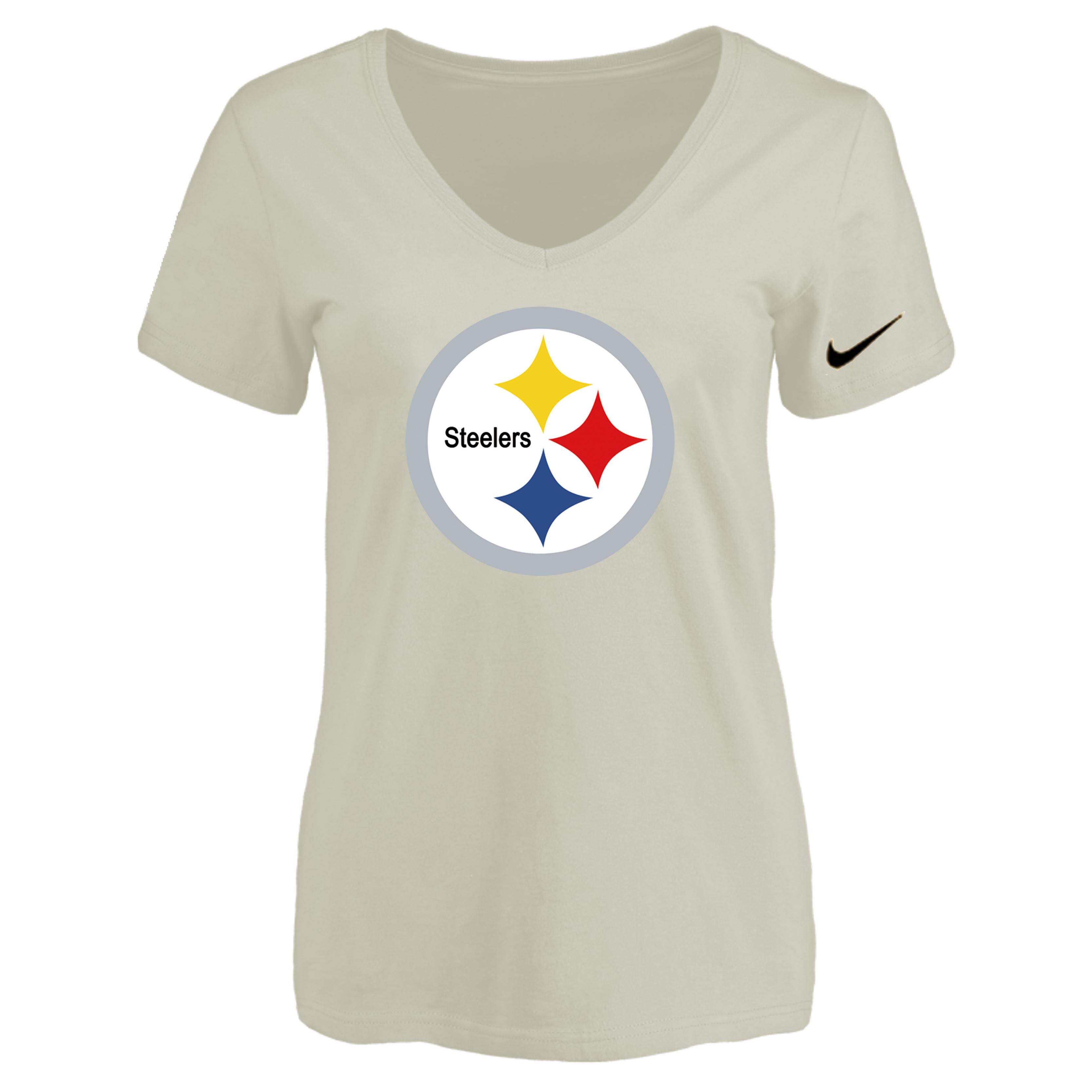 Pittsburgh Steelers Cream Women's Logo V neck T-Shirt