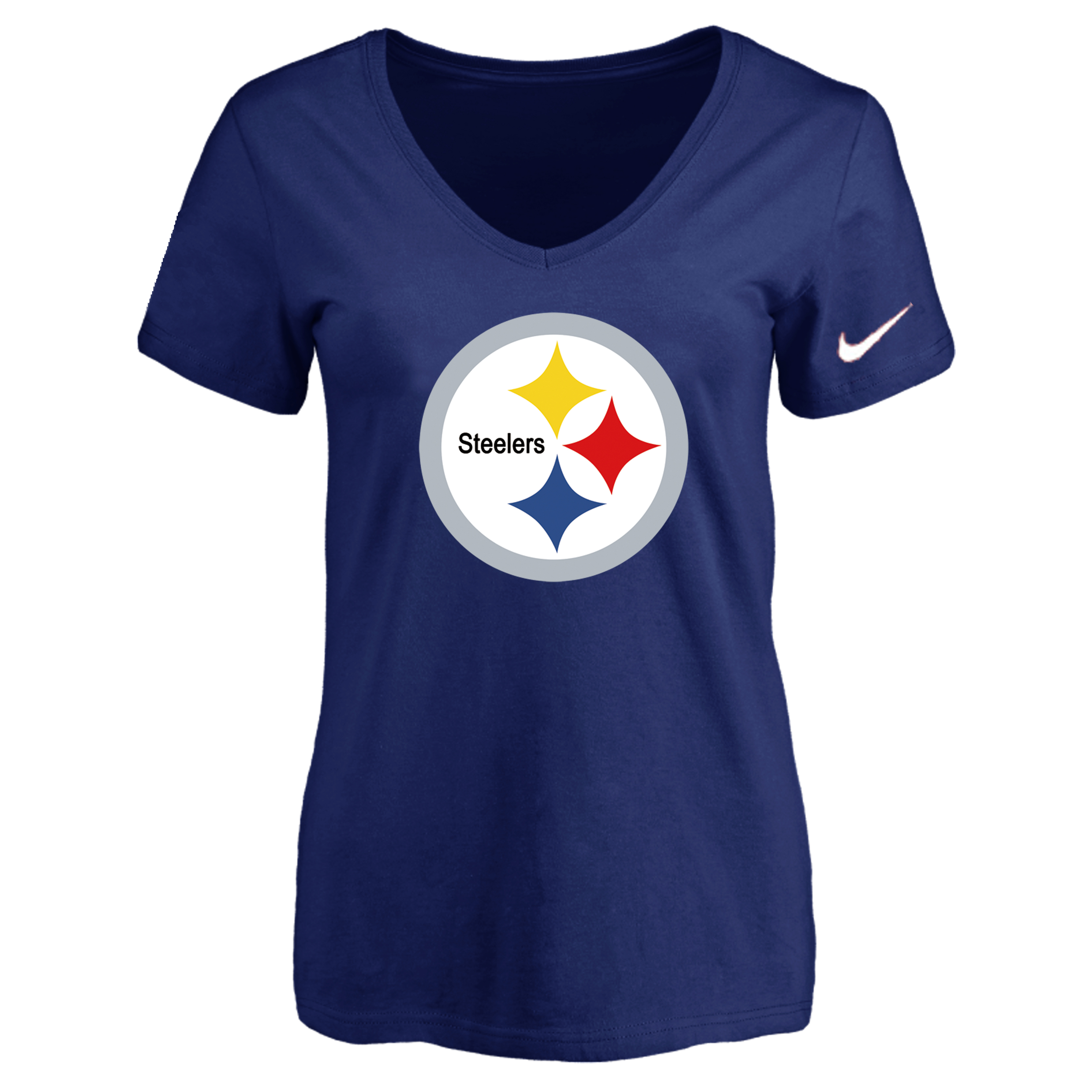 Pittsburgh Steelers D.Blue Women's Logo V neck T-Shirt