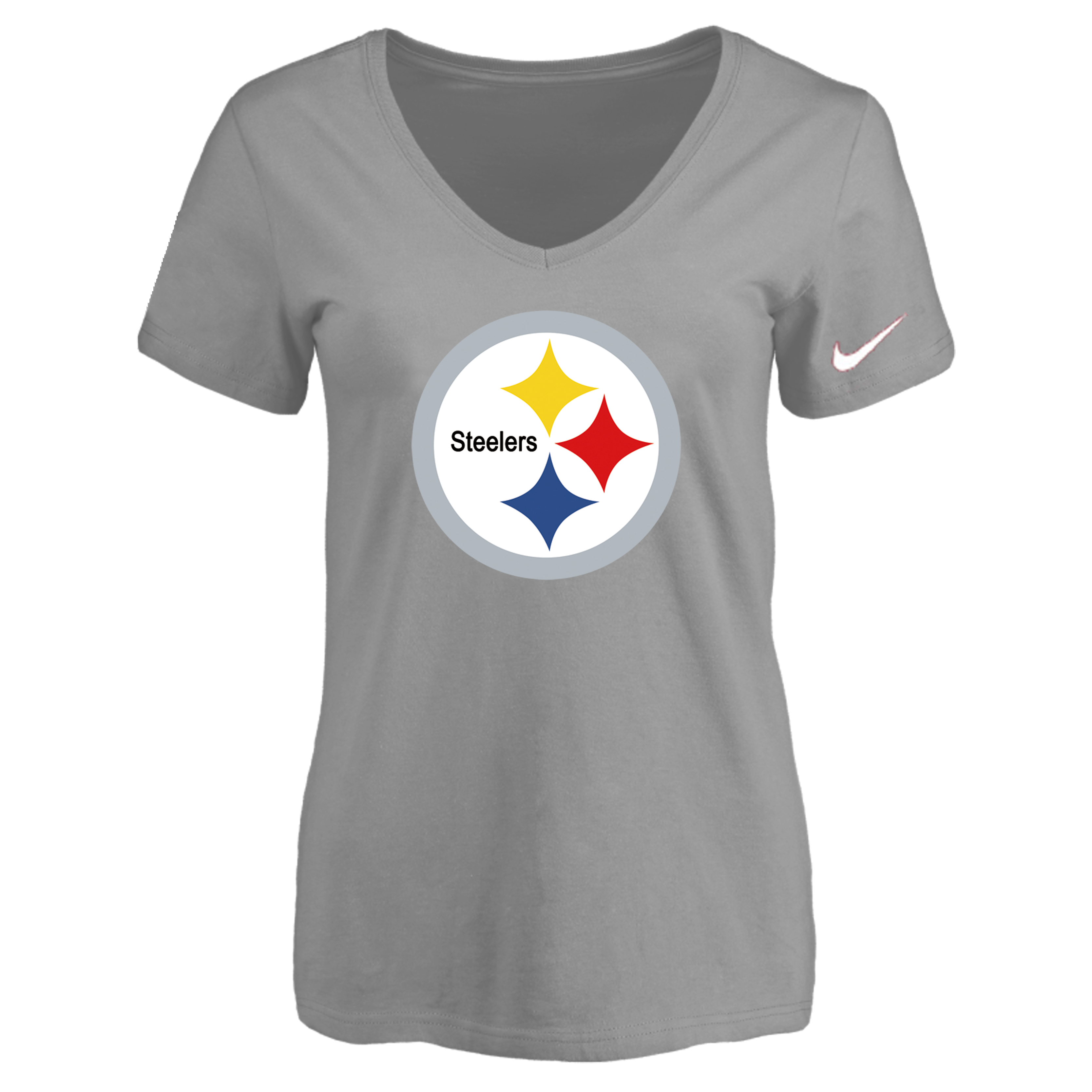 Pittsburgh Steelers L.Gray Women's Logo V neck T-Shirt - Click Image to Close