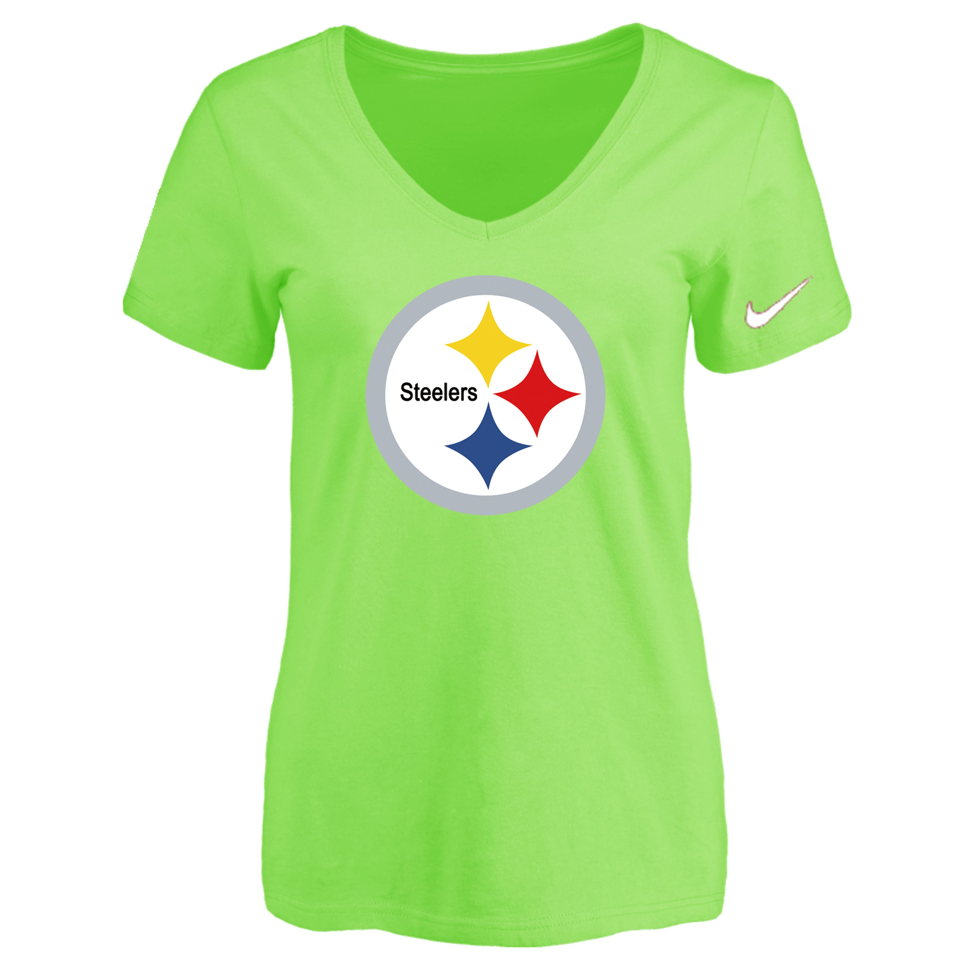 Pittsburgh Steelers L.Green Women's Logo V neck T-Shirt - Click Image to Close