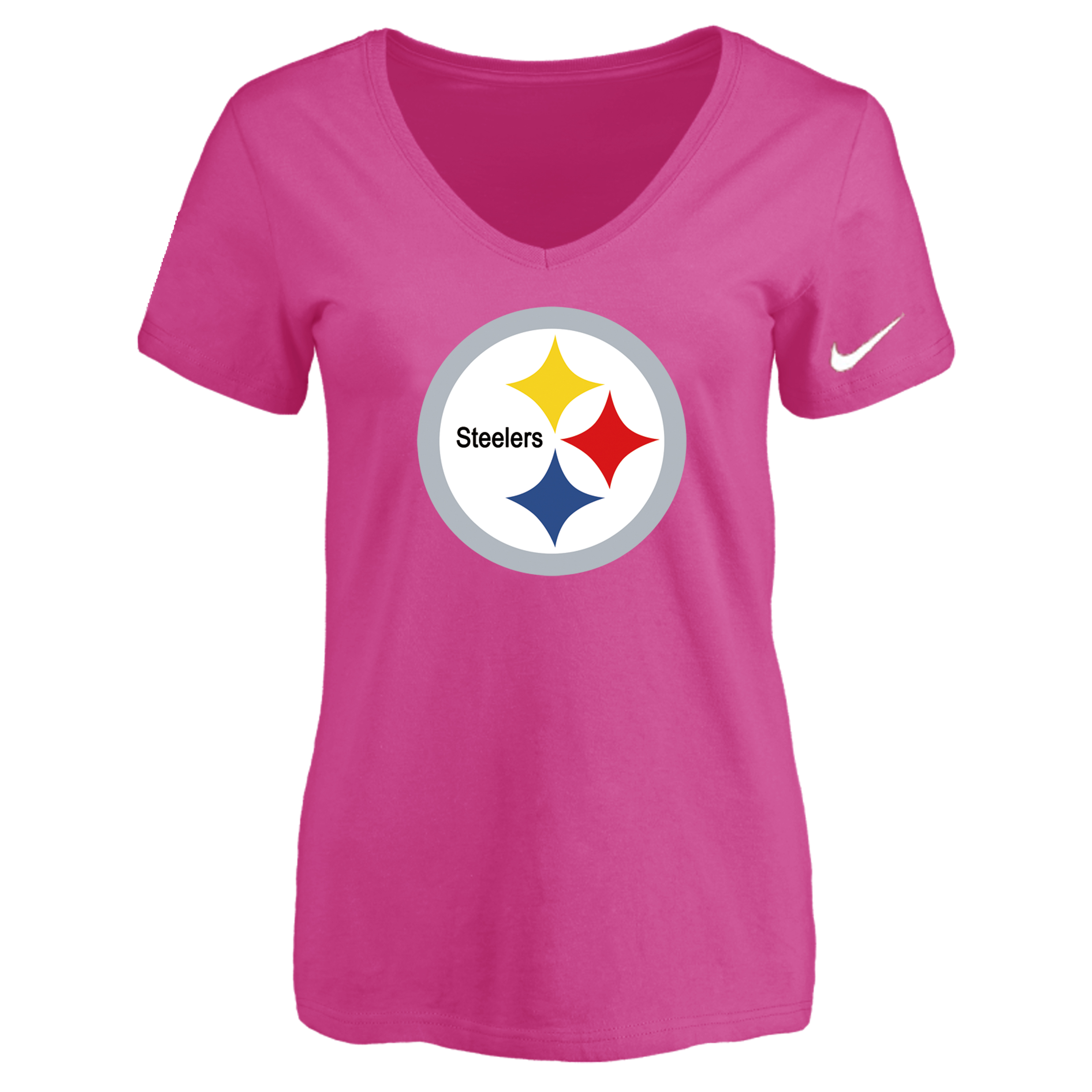 Pittsburgh Steelers Peach Women's Logo V neck T-Shirt