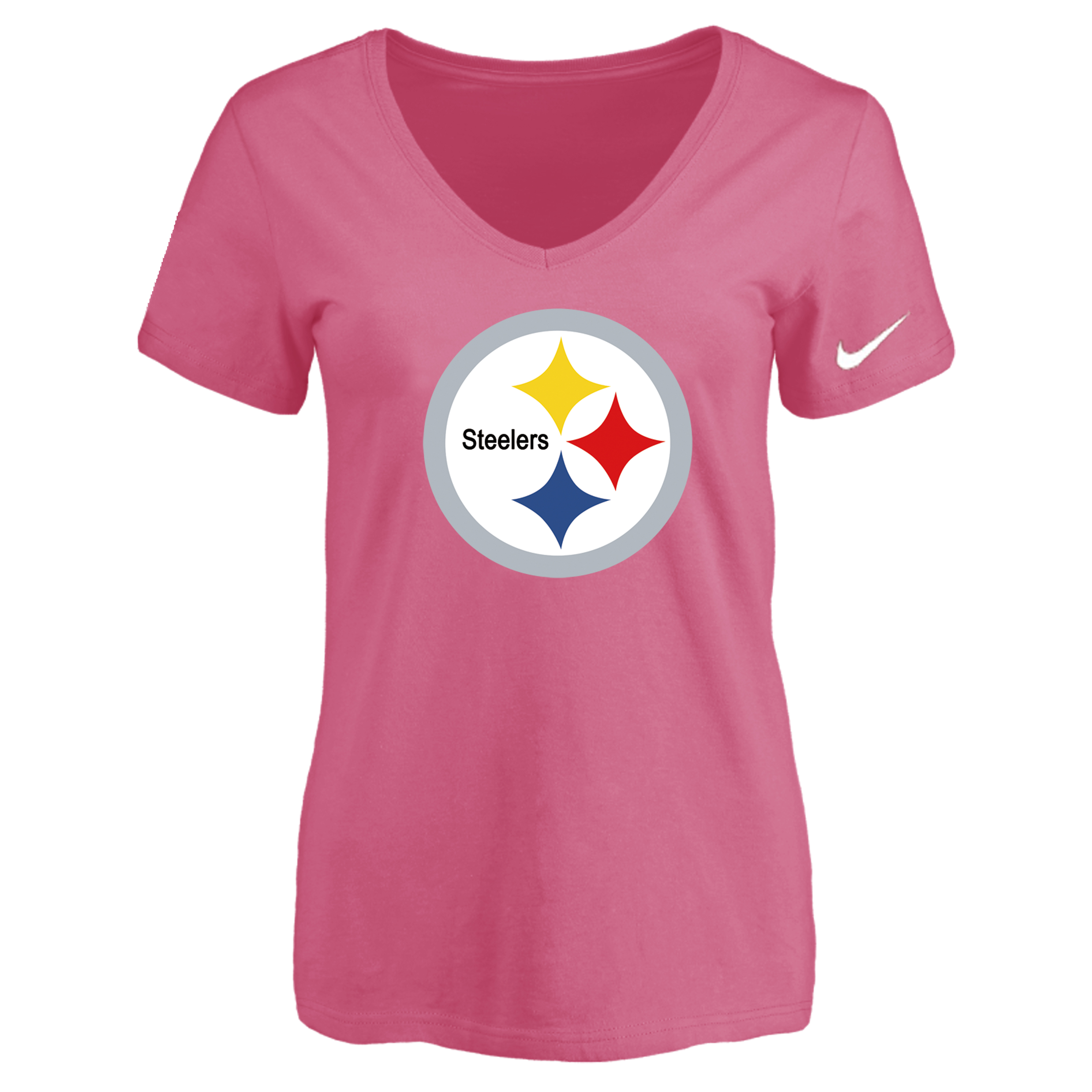 Pittsburgh Steelers Pink Women's Logo V neck T-Shirt