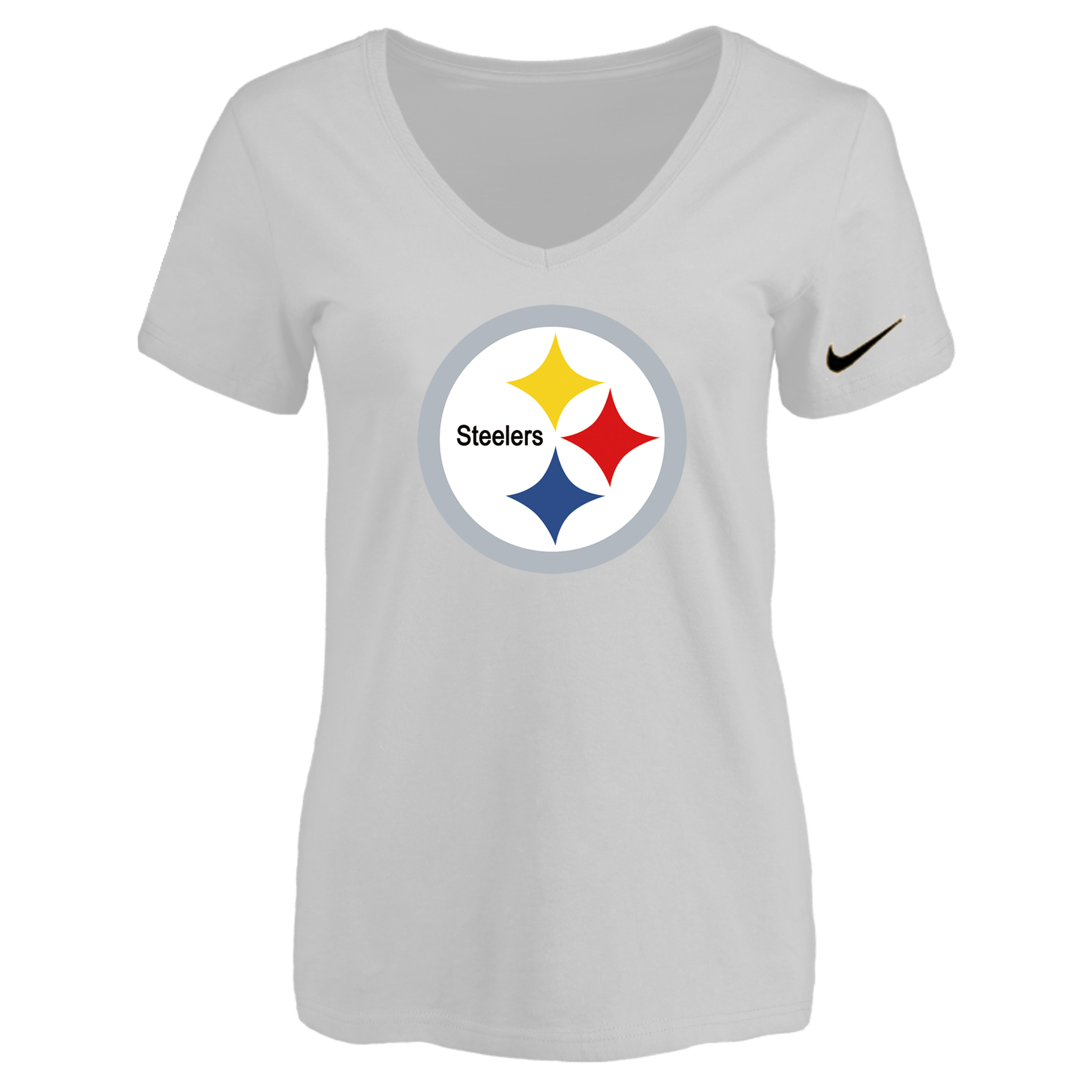 Pittsburgh Steelers White Women's Logo V neck T-Shirt