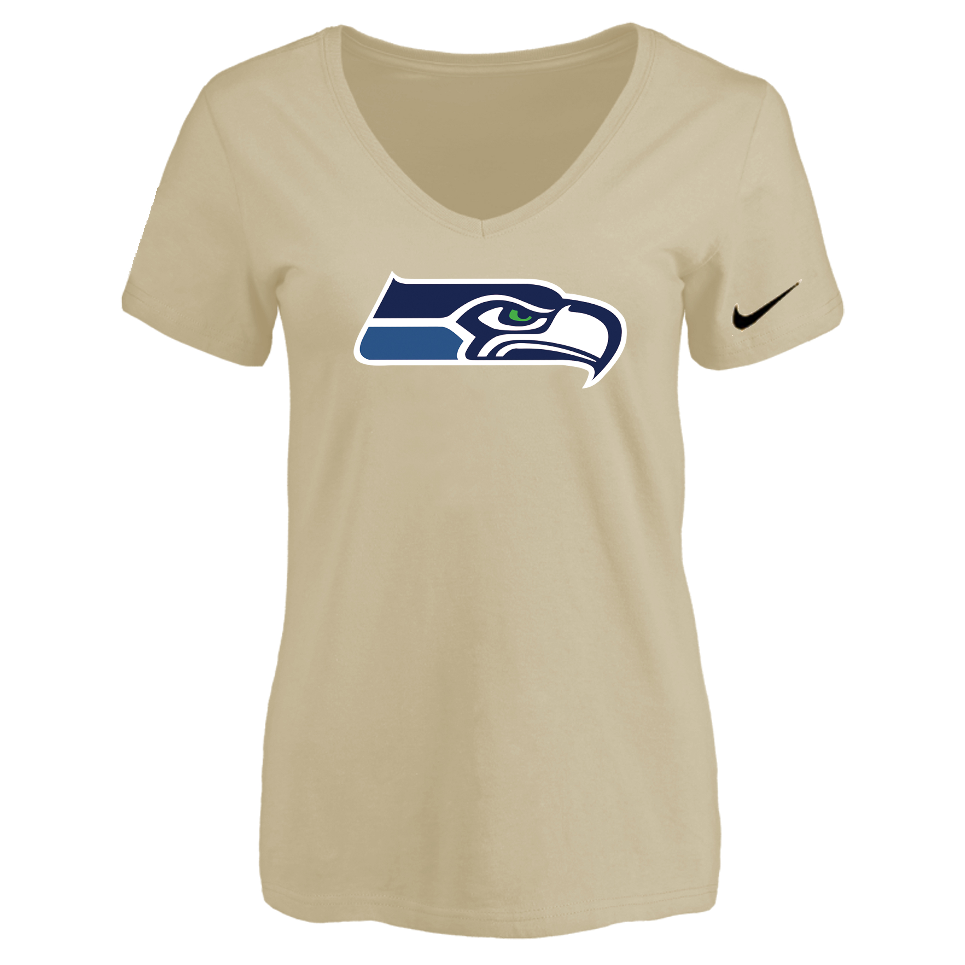 Seattle Seahawks Beige Women's Logo V neck T-Shirt