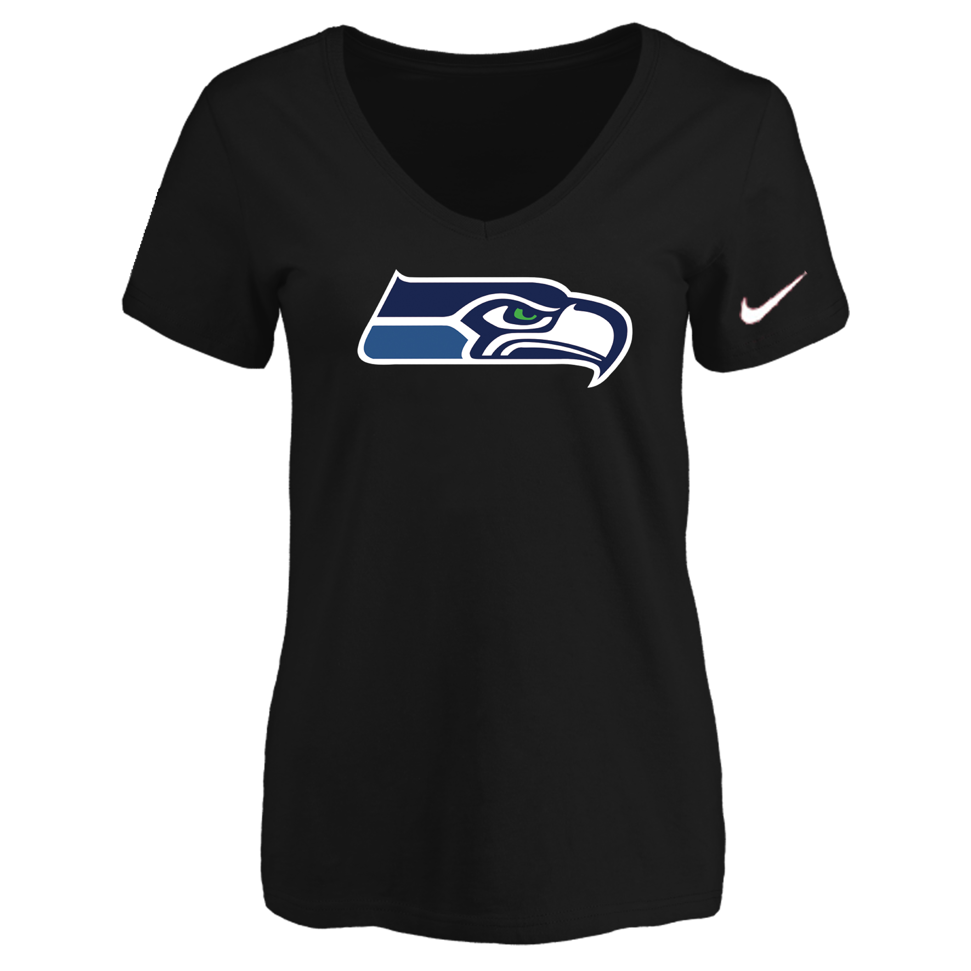 Seattle Seahawks Black Women's Logo V neck T-Shirt