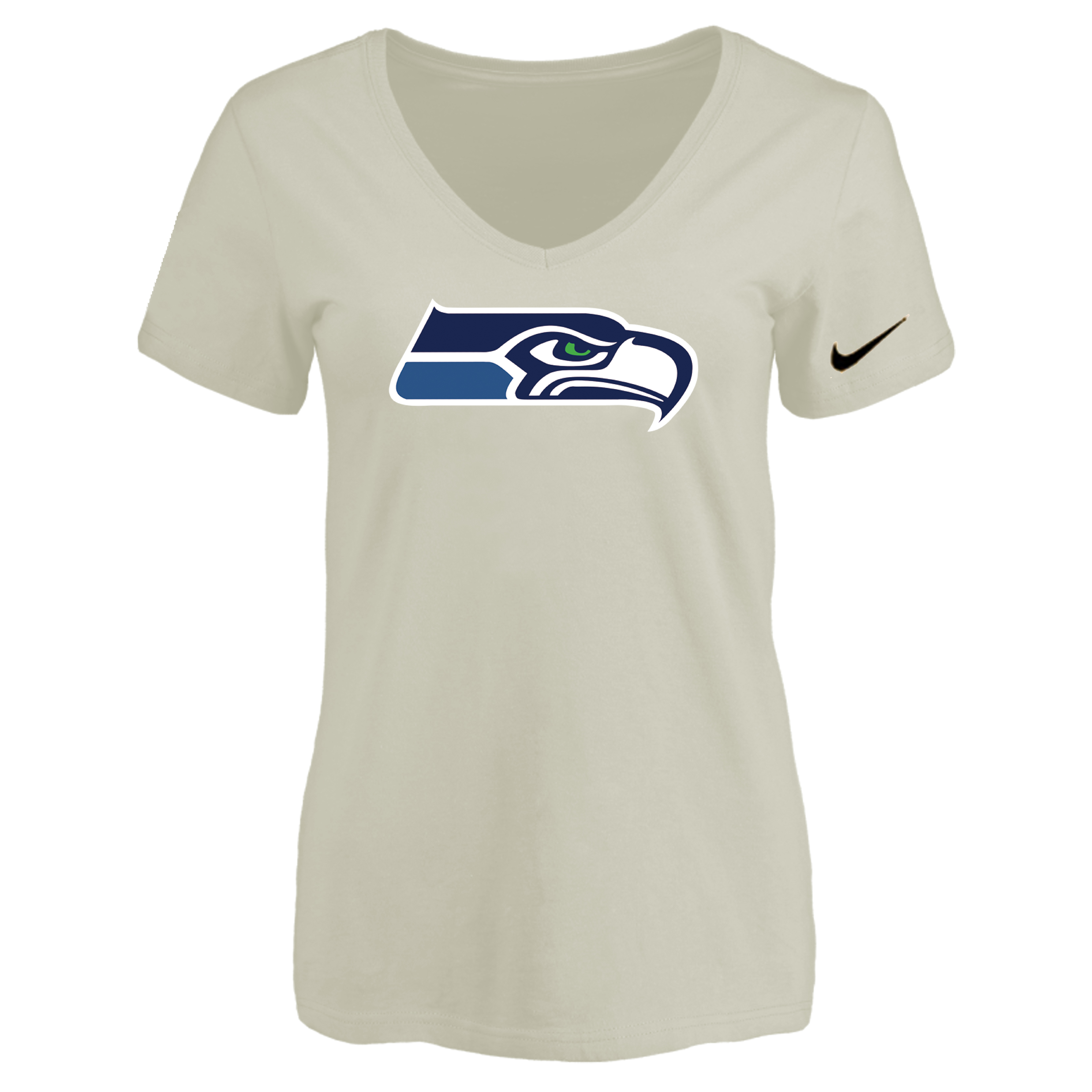 Seattle Seahawks Cream Women's Logo V neck T-Shirt