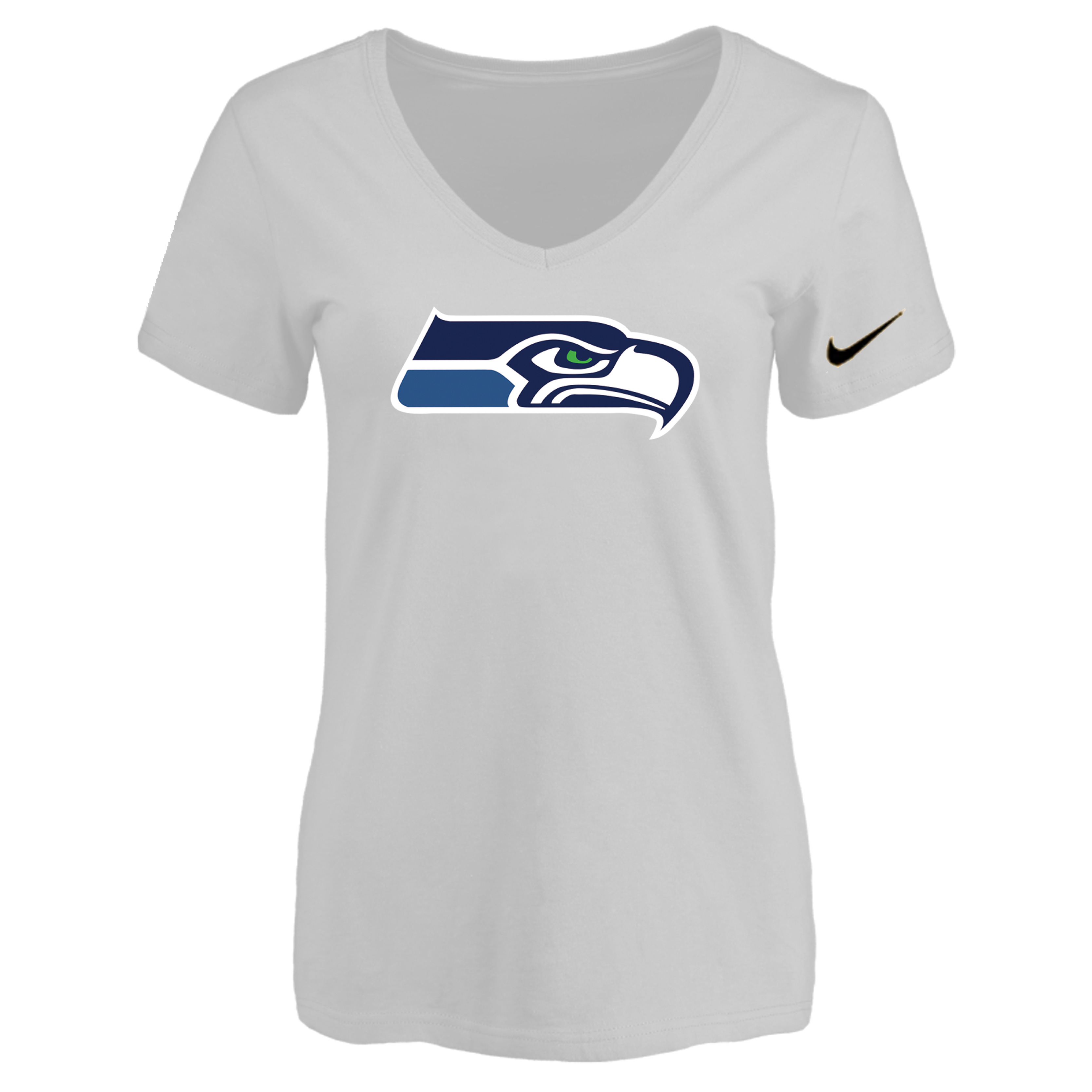 Seattle Seahawks White Women's Logo V neck T-Shirt