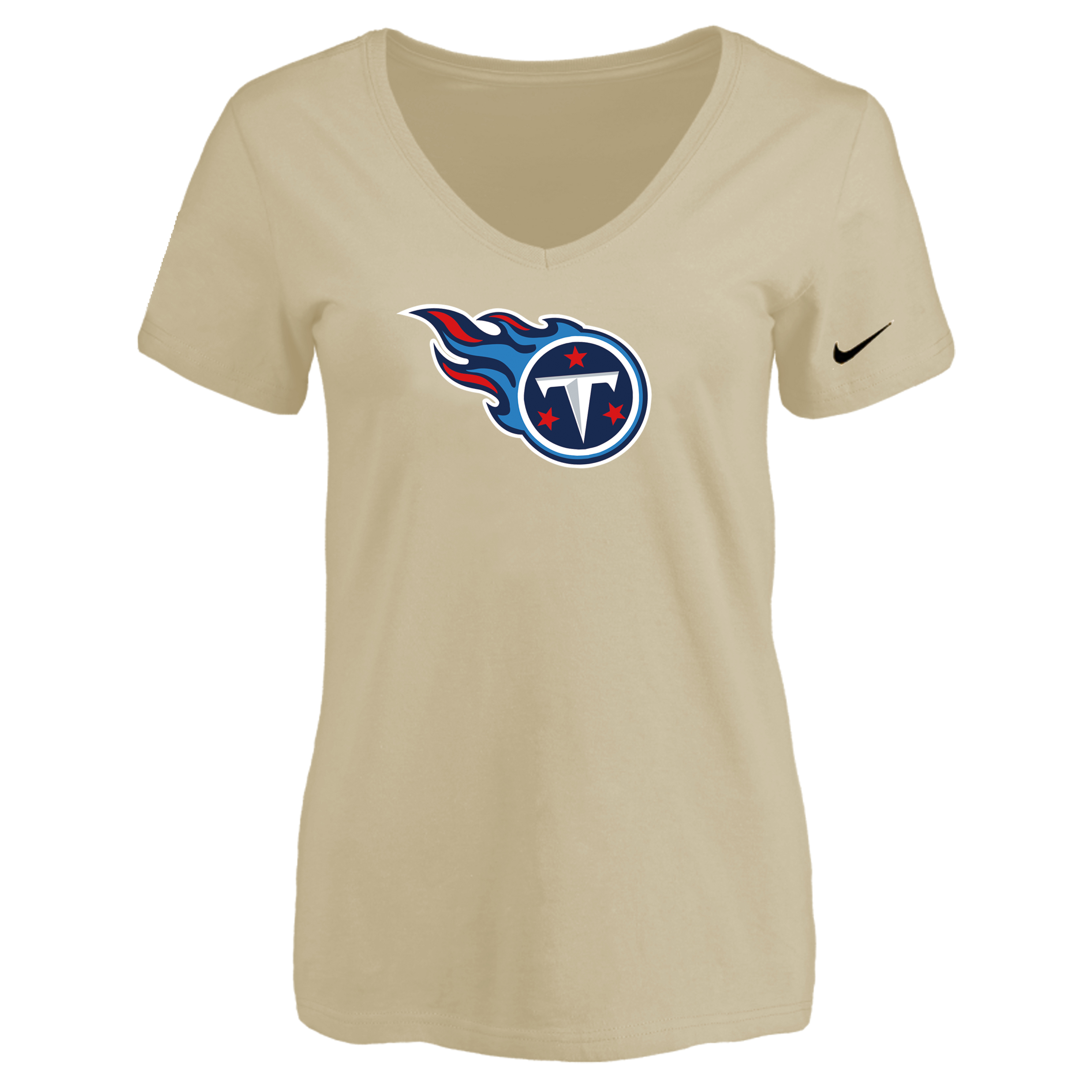 Tennessee Titans Beige Women's Logo V neck T-Shirt
