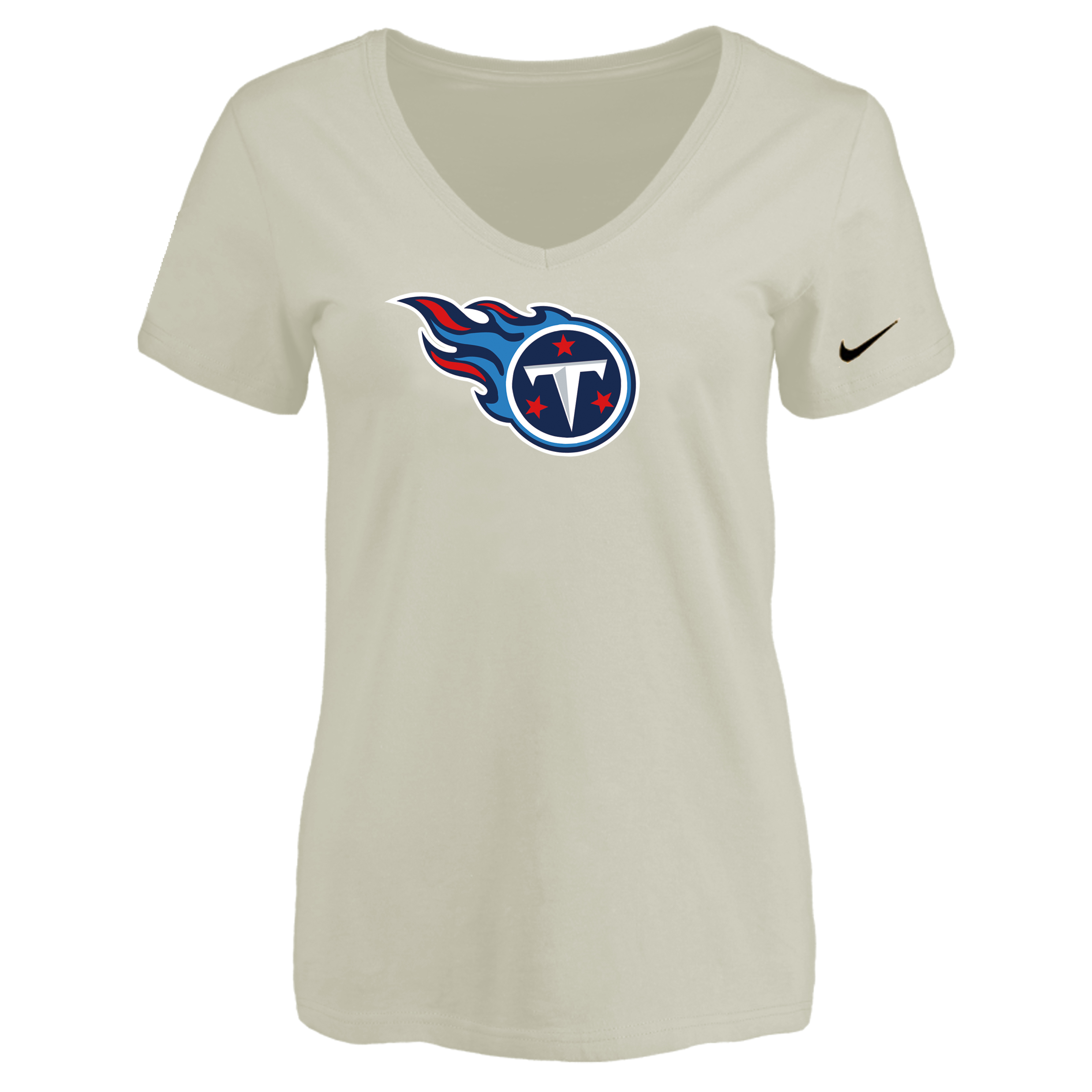 Tennessee Titans Cream Women's Logo V neck T-Shirt