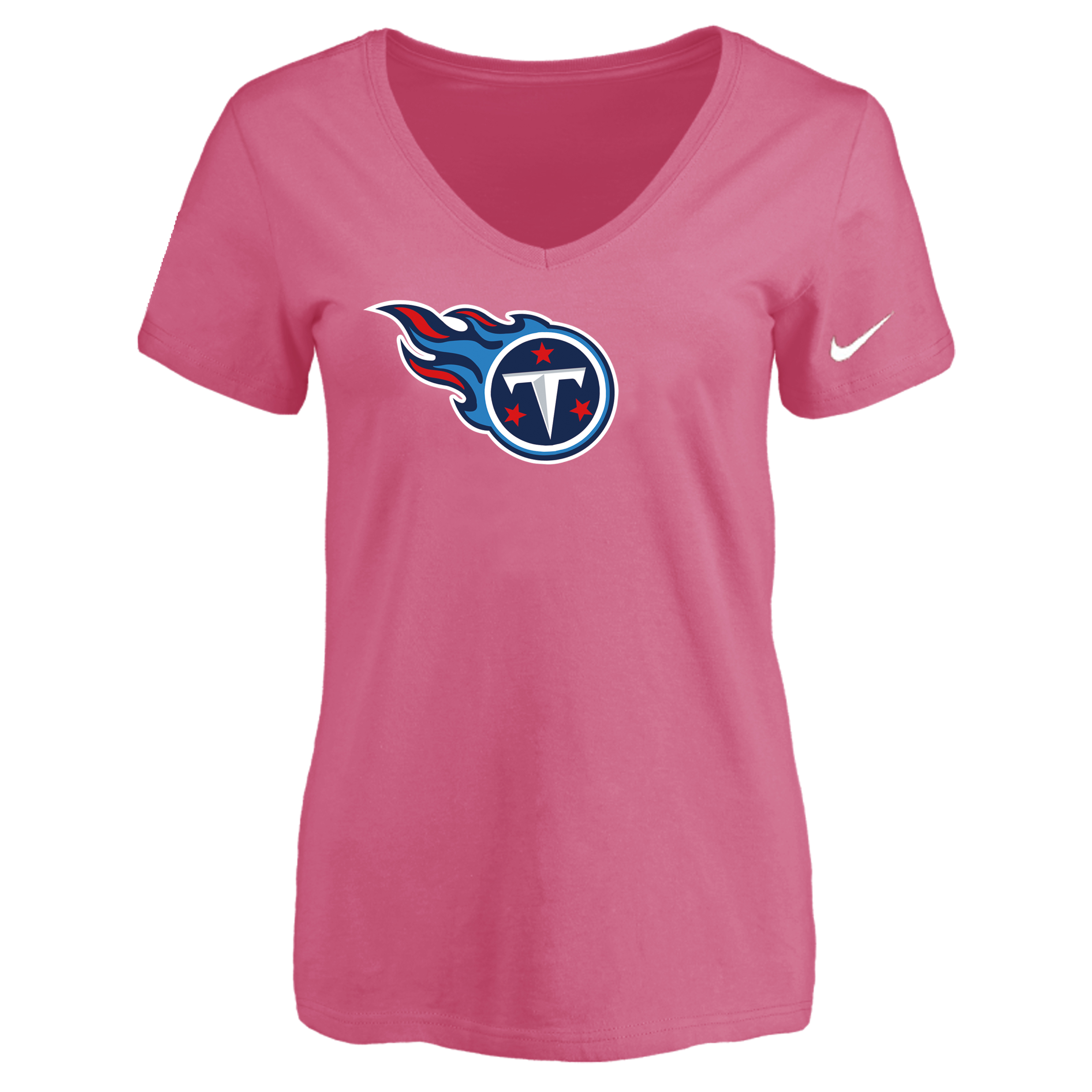 Tennessee Titans Pink Women's Logo V neck T-Shirt - Click Image to Close