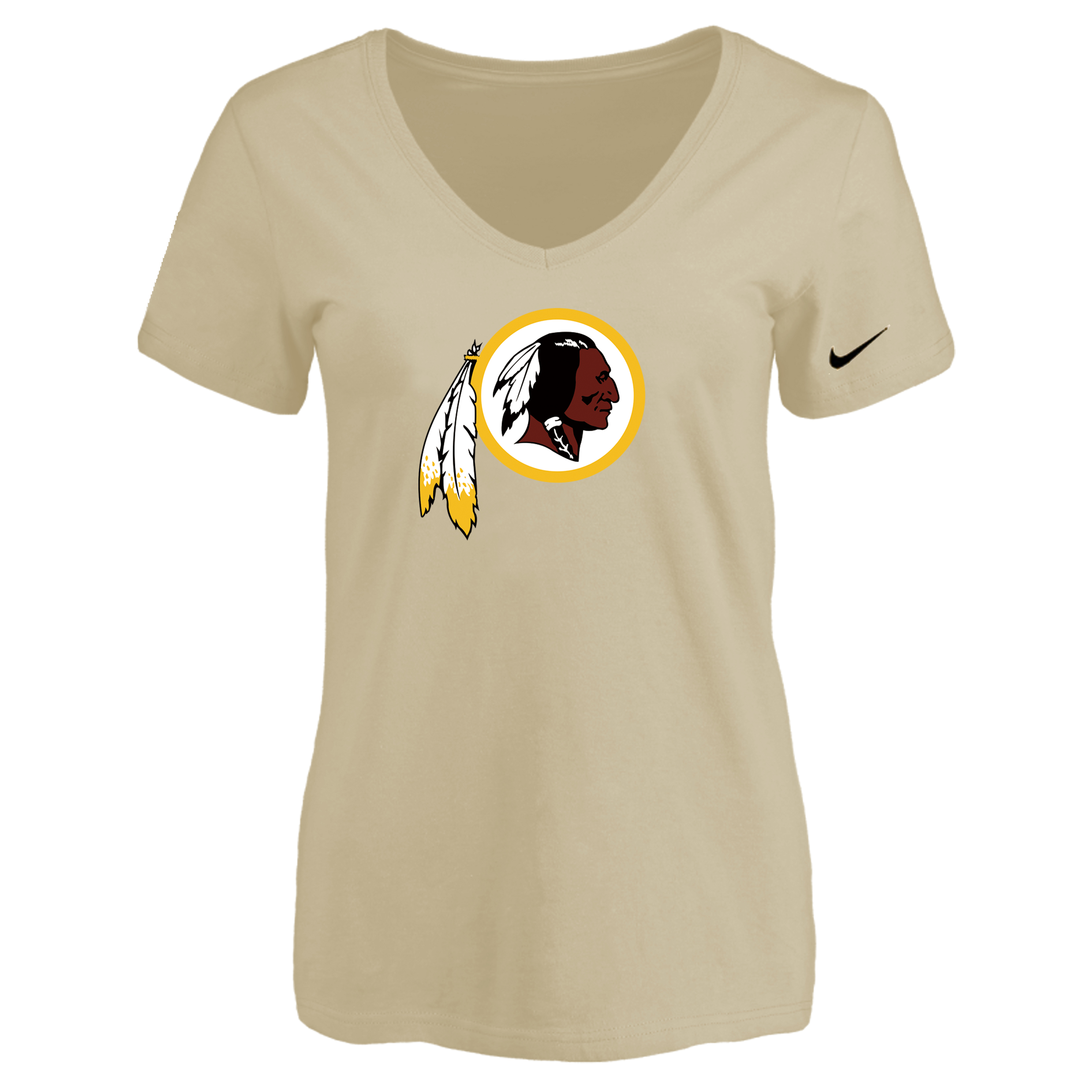 Washington Redskins Beige Women's Logo V neck T-Shirt - Click Image to Close
