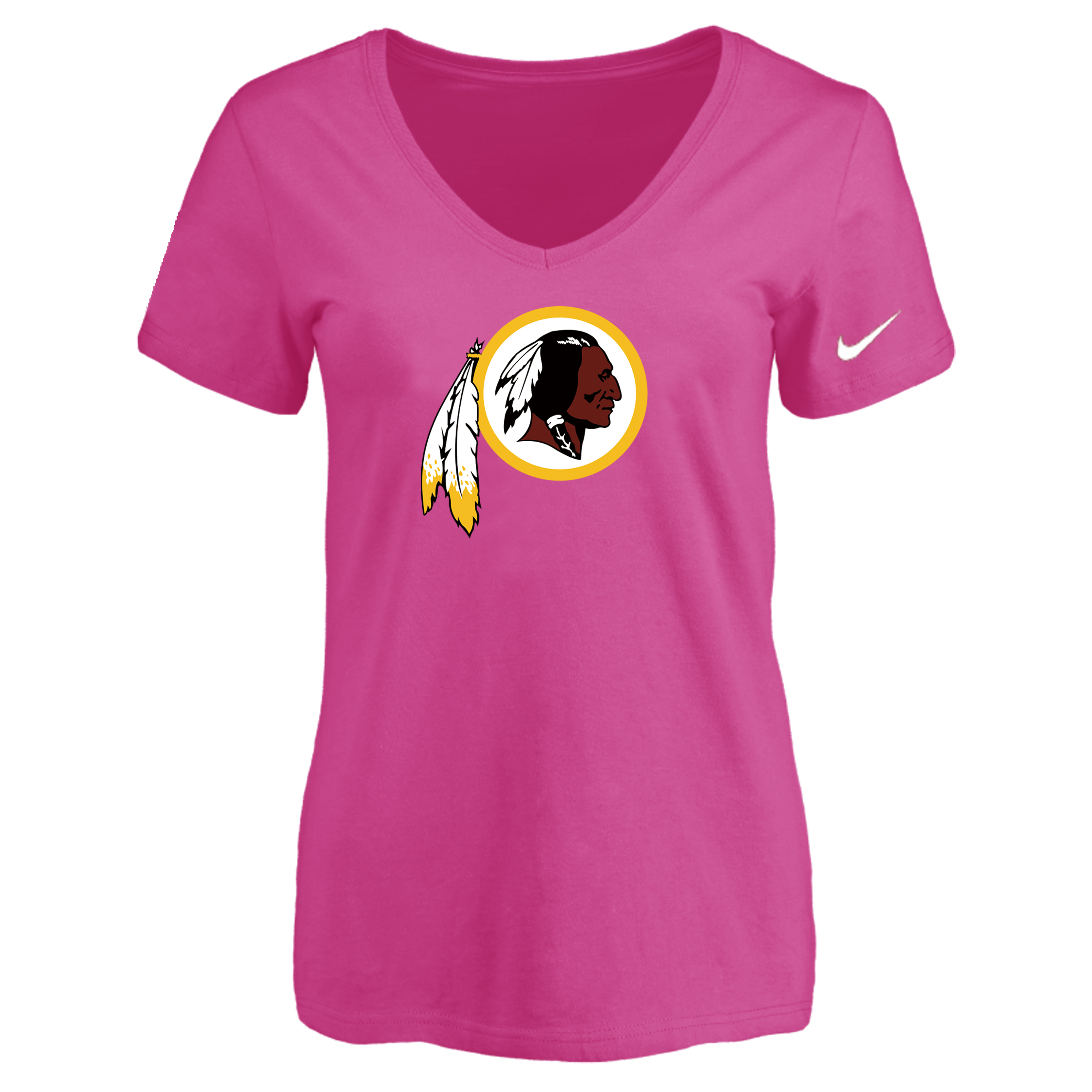 Washington Redskins Peach Women's Logo V neck T-Shirt - Click Image to Close