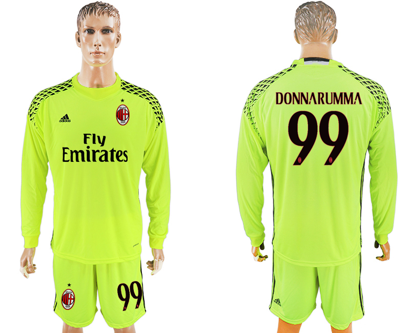 2016-17 AC Milan 99 DONNARUMMA Fluorescent Green Goalkeeper Long Sleeve Soccer Jersey