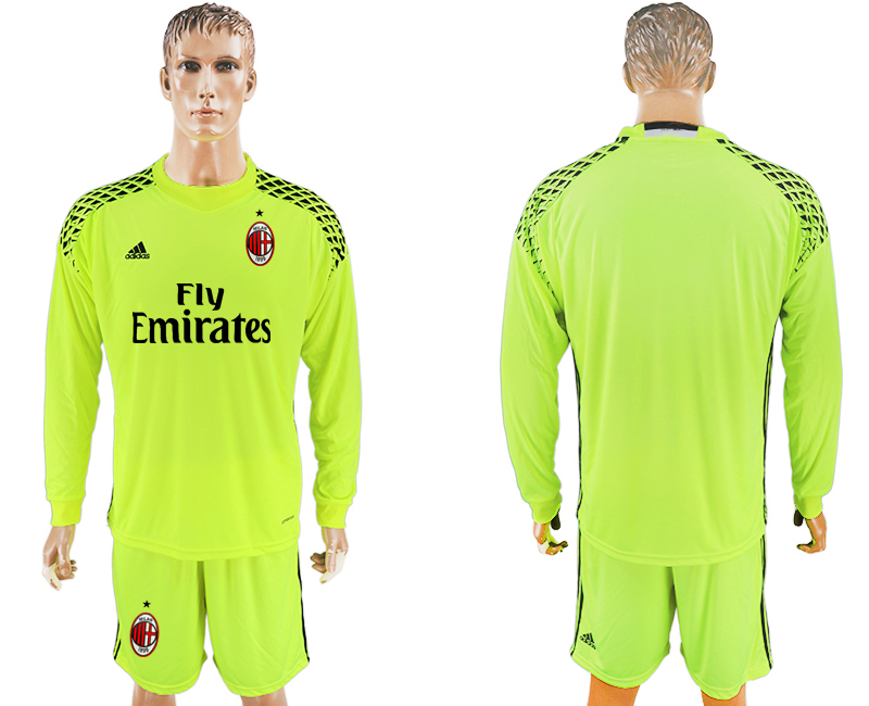 2016-17 AC Milan Fluorescent Green Goalkeeper Long Sleeve Soccer Jersey 2016-17 AC Milan Fluorescent Green Goalkeeper Long Sleeve Soccer Jersey