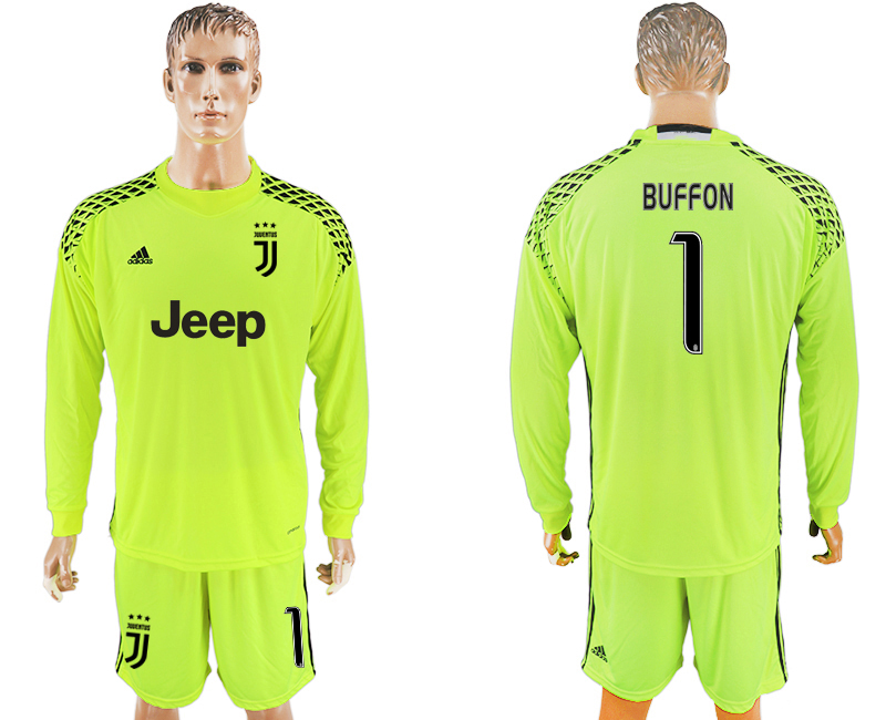 2017-18 Juventus 1 BUFFON Fluorescent Green Goalkeeper Long Sleeve Soccer Jersey