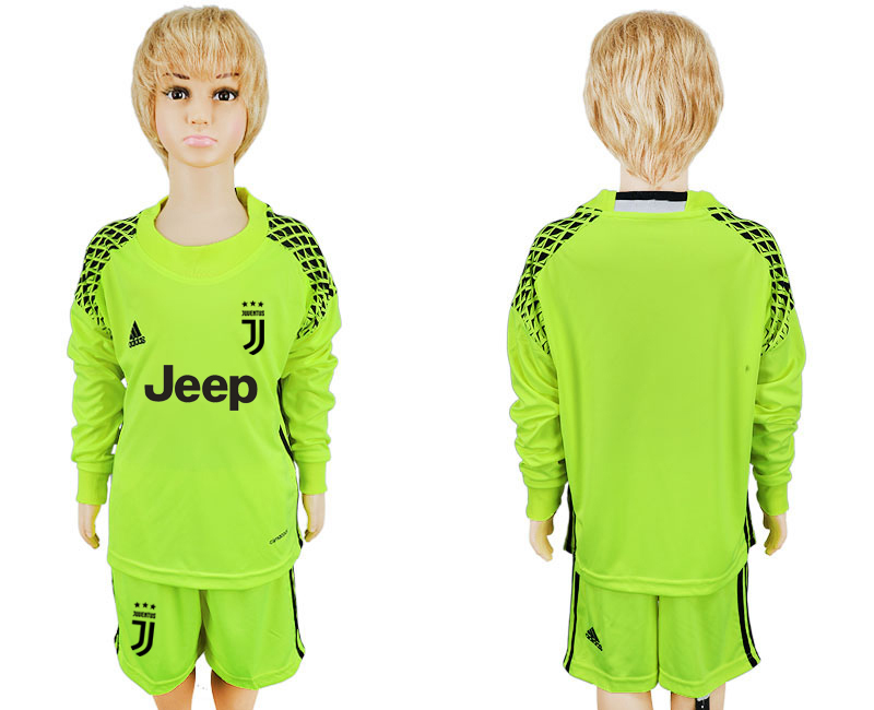 2017-18 Juventus Fluorescent Green Youth Goalkeeper Long Sleeve Soccer Jersey