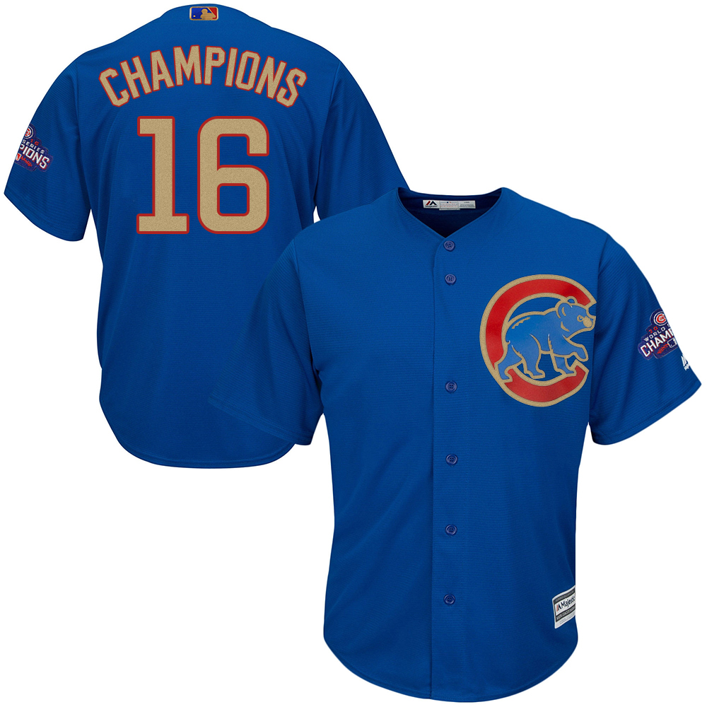 Cubs 16 Champions Blue World Series Champions Gold Program Cool Base Jersey