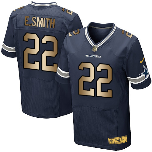 Nike Cowboys 22 Emmitt Smith Navy Gold Elite Jersey