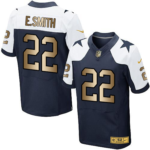 Nike Cowboys 22 Emmitt Smith Navy Thanksgiving Gold Elite Jersey