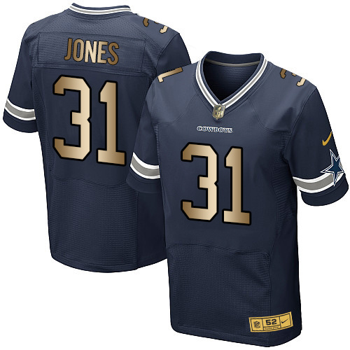 Nike Cowboys 31 Byron Jones Navy Gold Elite Jersey