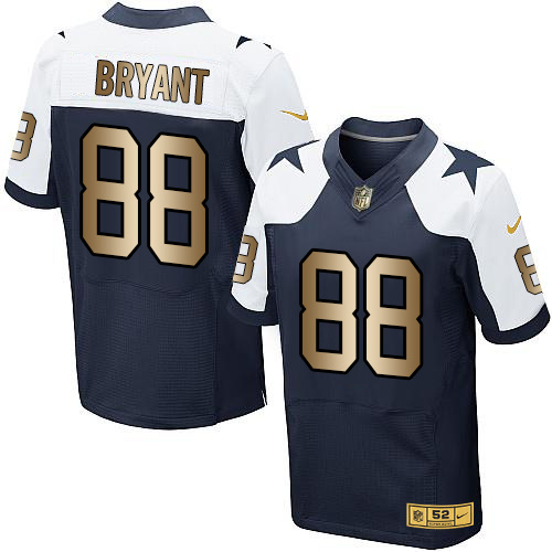 Nike Cowboys 88 Dez Bryant Navy Thanksgiving Gold Elite Jersey
