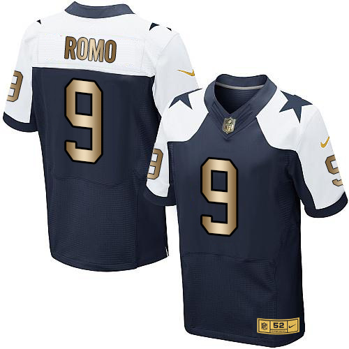 Nike Cowboys 9 Tony Romo Navy Thanksgiving Gold Elite Jersey