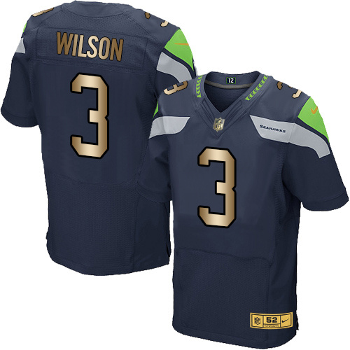 Nike Seahawks 3 Russell Wilson Navy Gold Elite Jersey