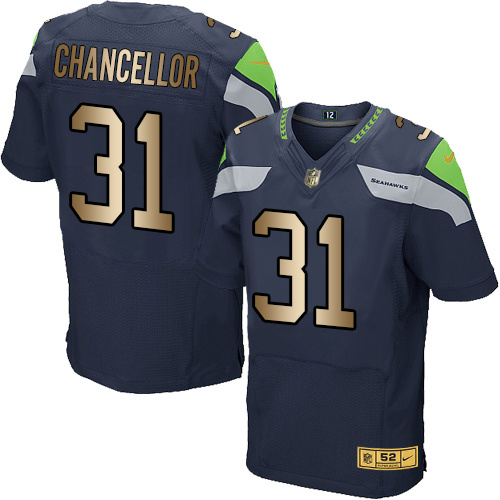 Nike Seahawks 31 Kam Chancellor Navy Gold Elite Jersey - Click Image to Close