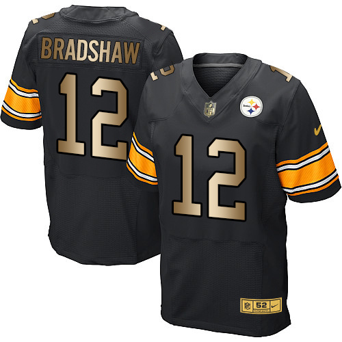 Nike Steelers 12 Terry Bradshaw Black Gold Elite Jersey