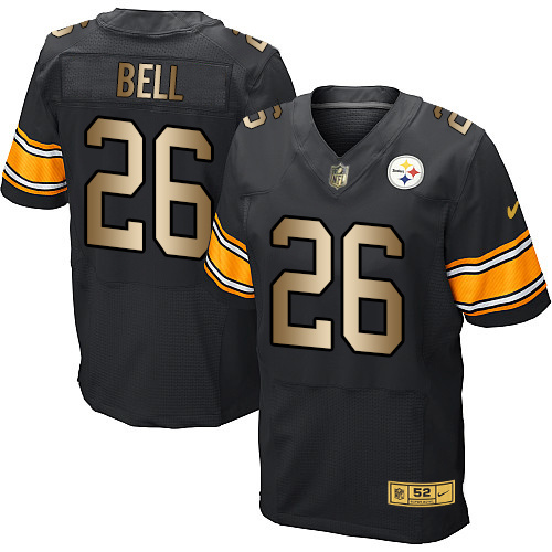 Nike Steelers 26 Le'Veon Bell Black Gold Elite Jersey