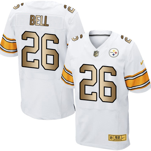 Nike Steelers 26 Le'Veon Bell White Gold Elite Jersey