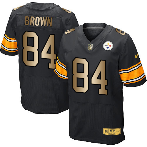 Nike Steelers 84 Antonio Brown Black Gold Elite Jersey