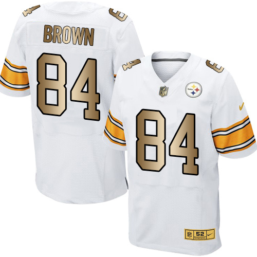 Nike Steelers 84 Antonio Brown White Gold Elite Jersey