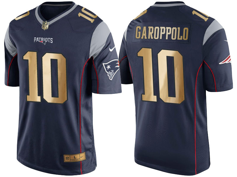 Nike Patriots 10 Jimmy Garoppolo Navy Gold Game Jersey