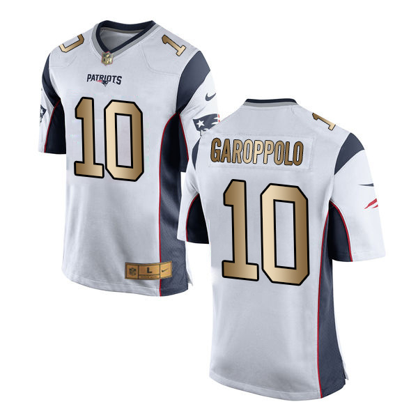 Nike Patriots 10 Jimmy Garoppolo White Gold Game Jersey