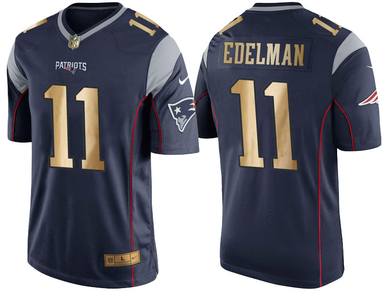 Nike Patriots 11 Julian Edelman Navy Gold Game Jersey - Click Image to Close