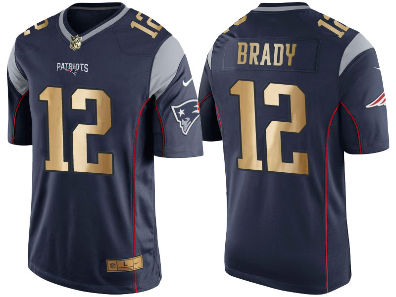 Nike Patriots 12 Tom Brady Navy Gold Game Jersey