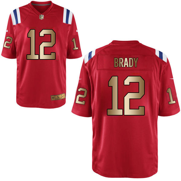 Nike Patriots 12 Tom Brady Red Gold Game Jersey